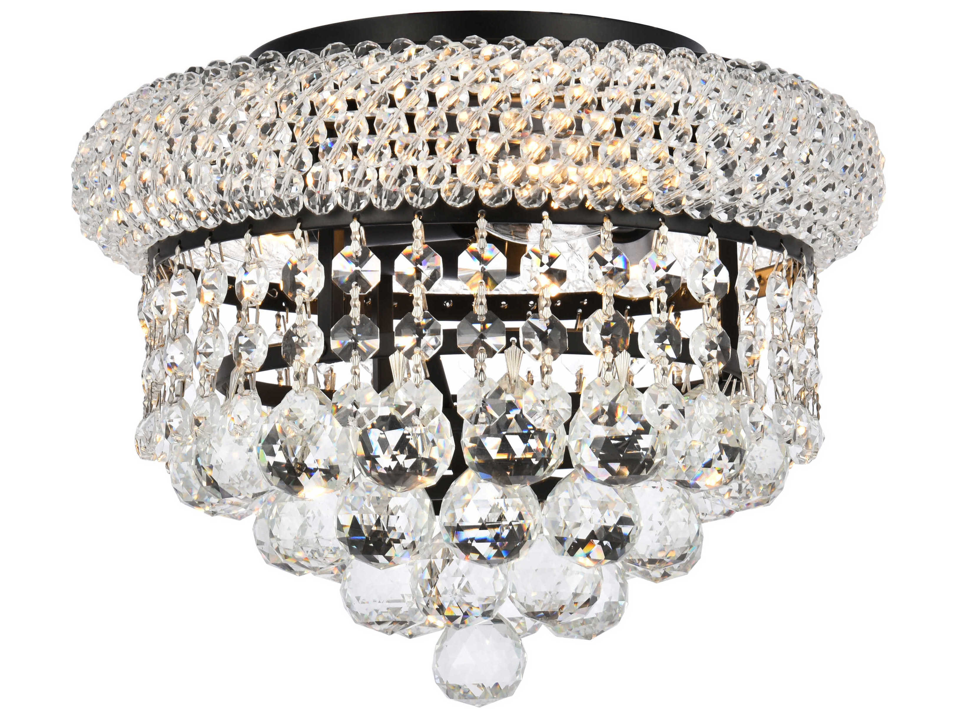 Elegant Lighting Primo 3-Light Black And Clear Crystal Round Flush Mount