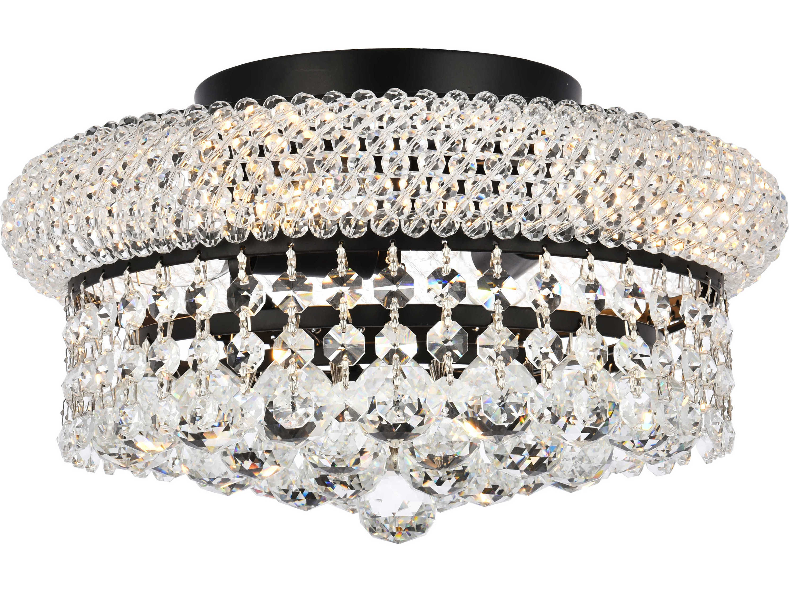 Elegant Lighting Primo 4-Light Black And Clear Crystal Flush Mount