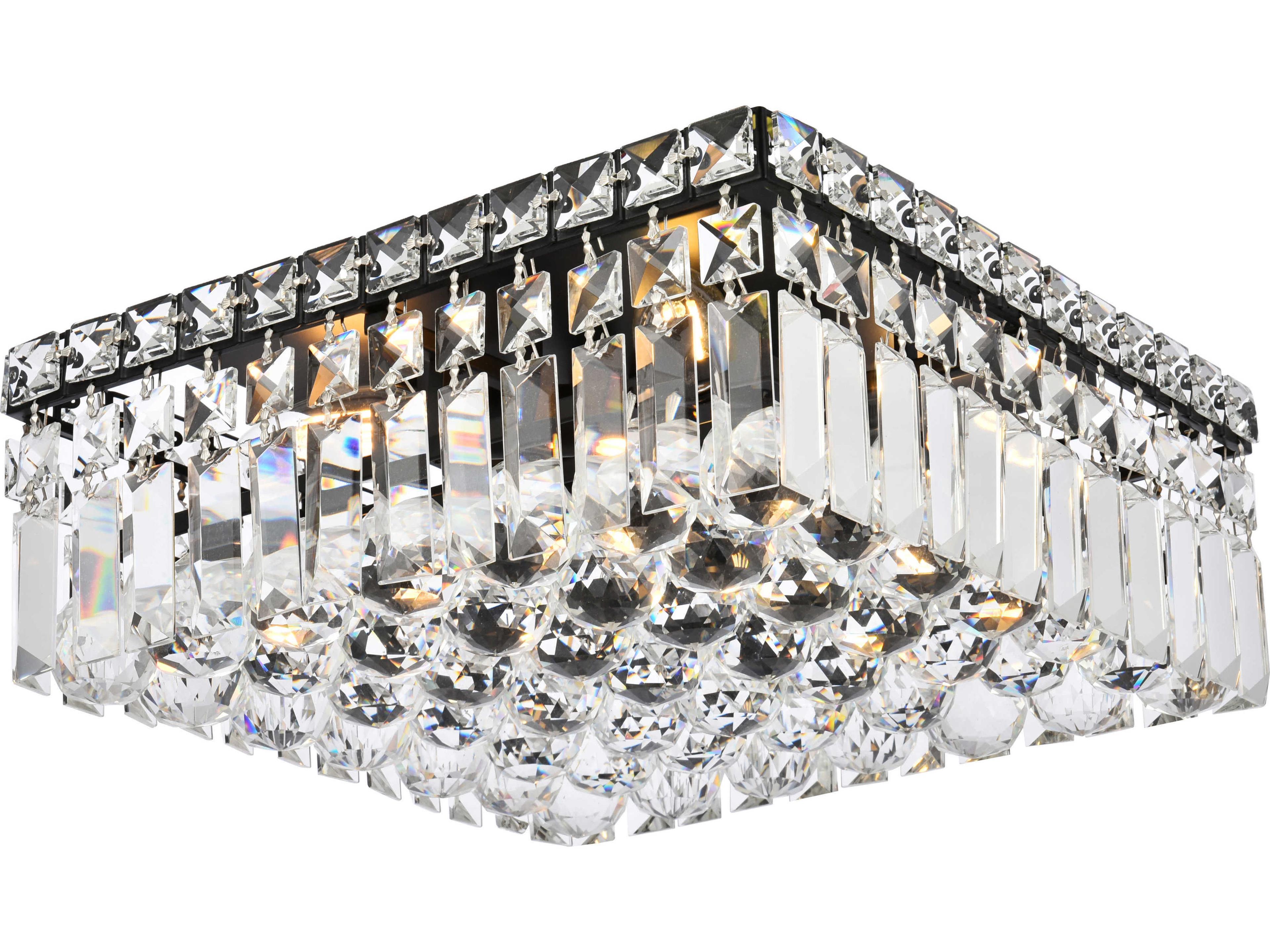 Elegant Lighting Maxime 4-Light Black And Clear Crystal Flush Mount