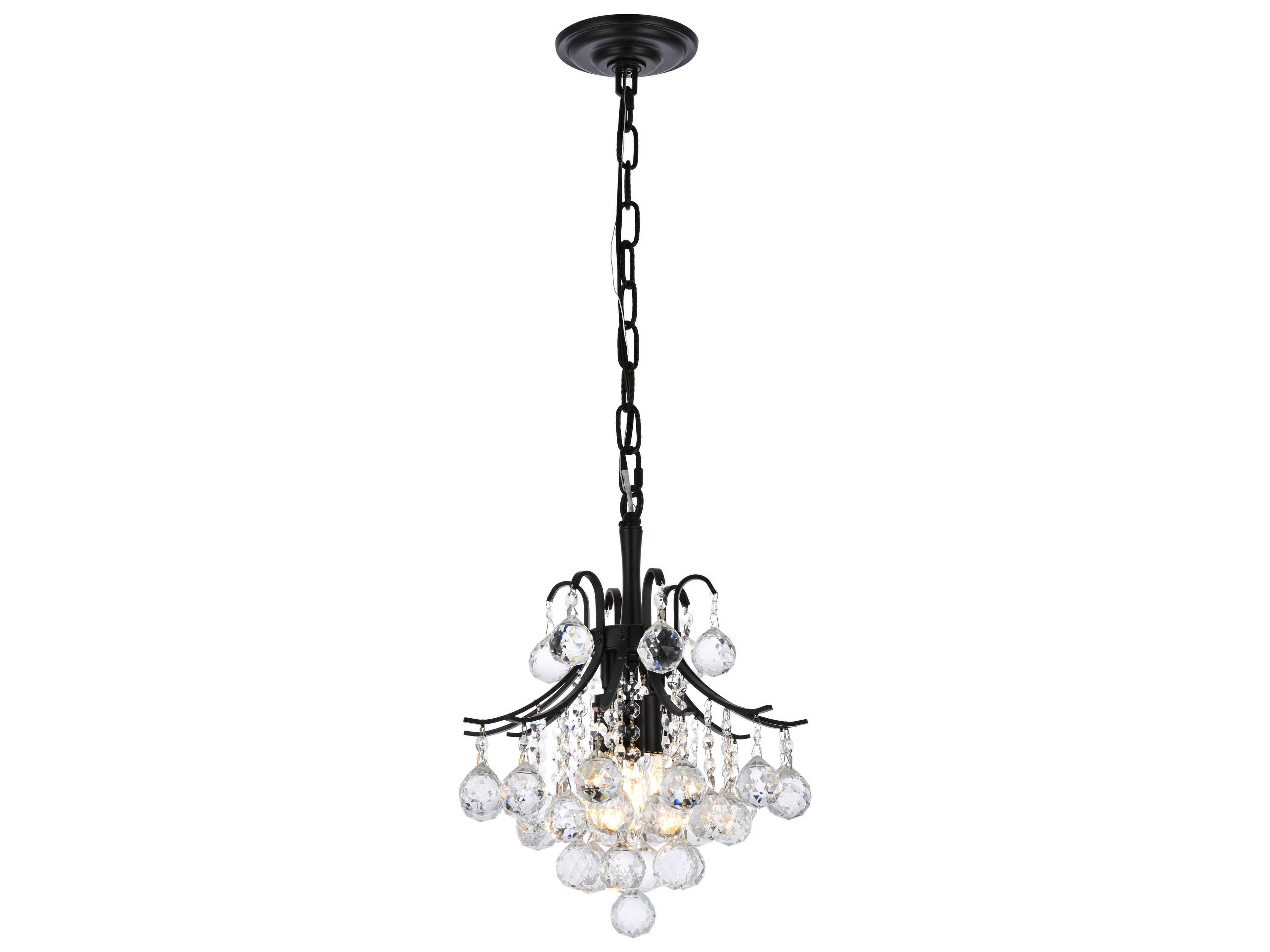 Elegant Lighting Toureg 3-Light Black And Clear Crystal Mini Pendant