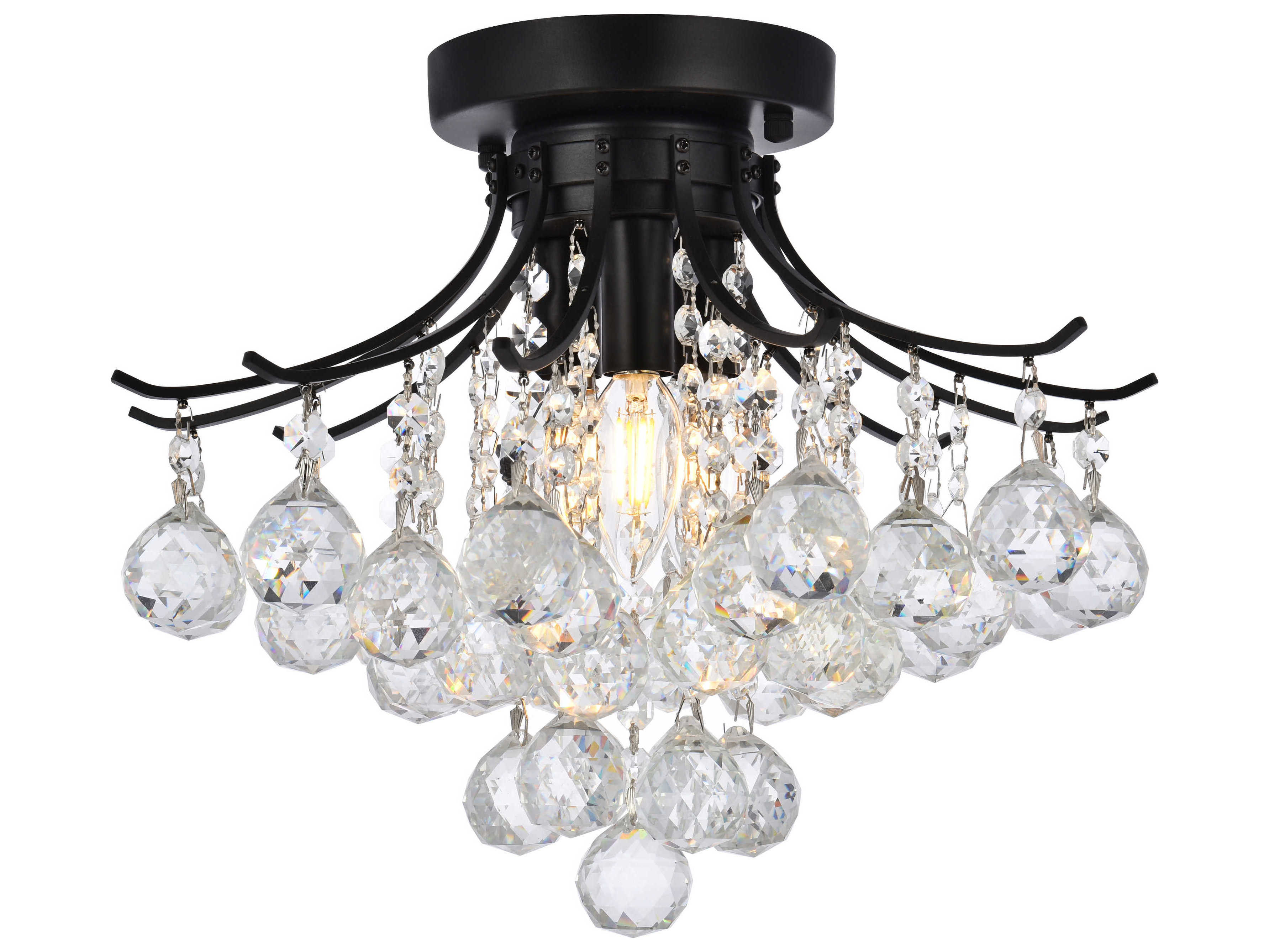 Elegant Lighting Toureg 3-Light Black And Clear Crystal Semi Flush Mount