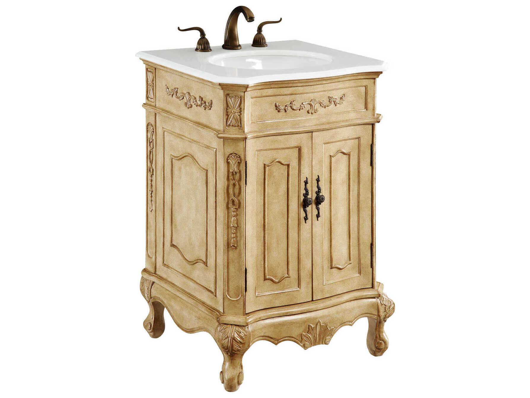 Elegant Lighting Danville Antique Beige 24" Vanity with Ivory White Quartz Countertop