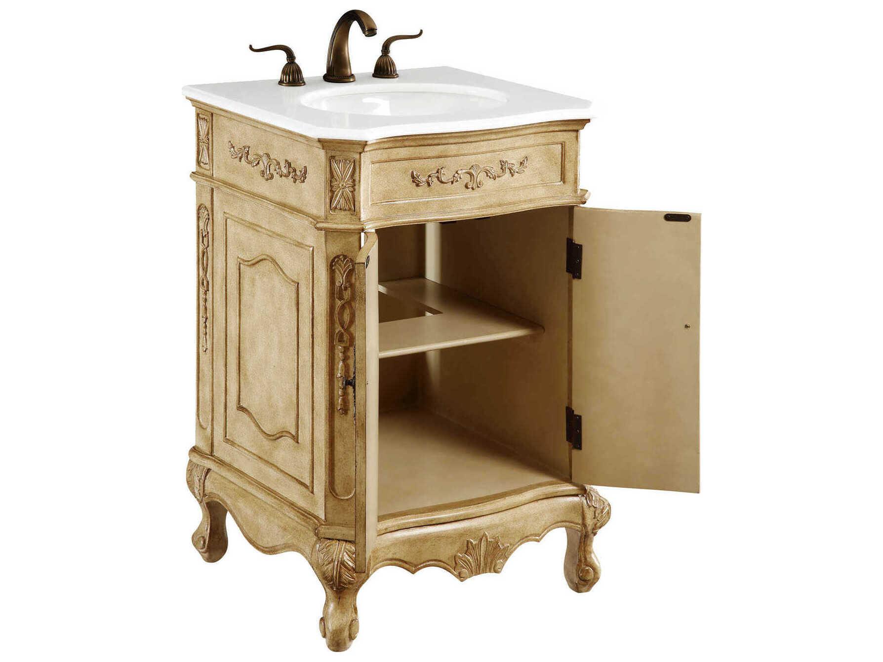 Elegant Lighting Danville Antique Beige 24" Vanity with Ivory White Quartz Countertop