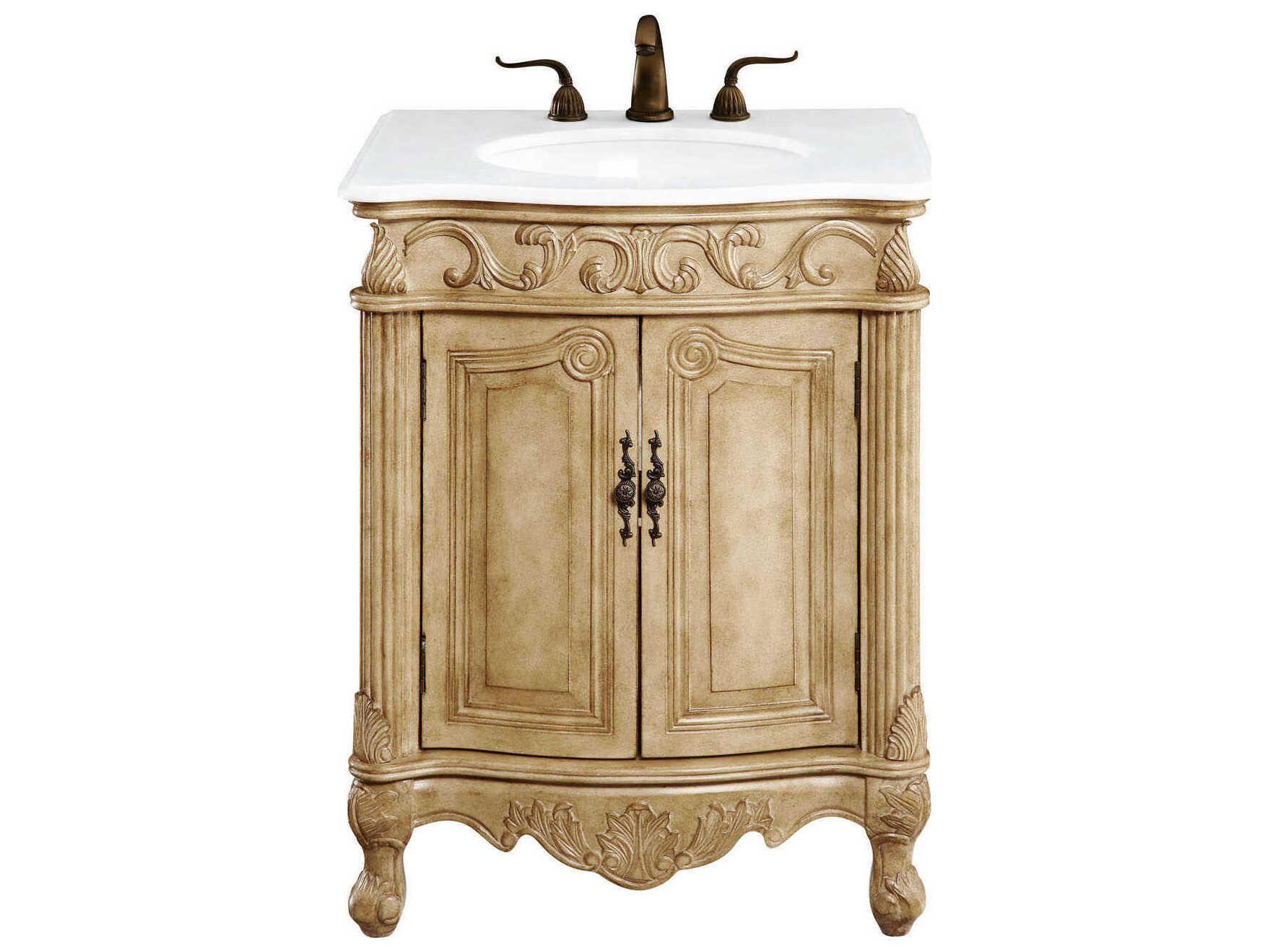 Elegant Lighting Danville Antique Beige 27" Vanity with Ivory White Quartz Countertop