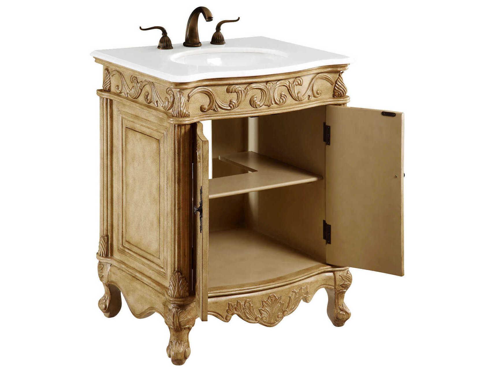 Elegant Lighting Danville Antique Beige 27" Vanity with Ivory White Quartz Countertop