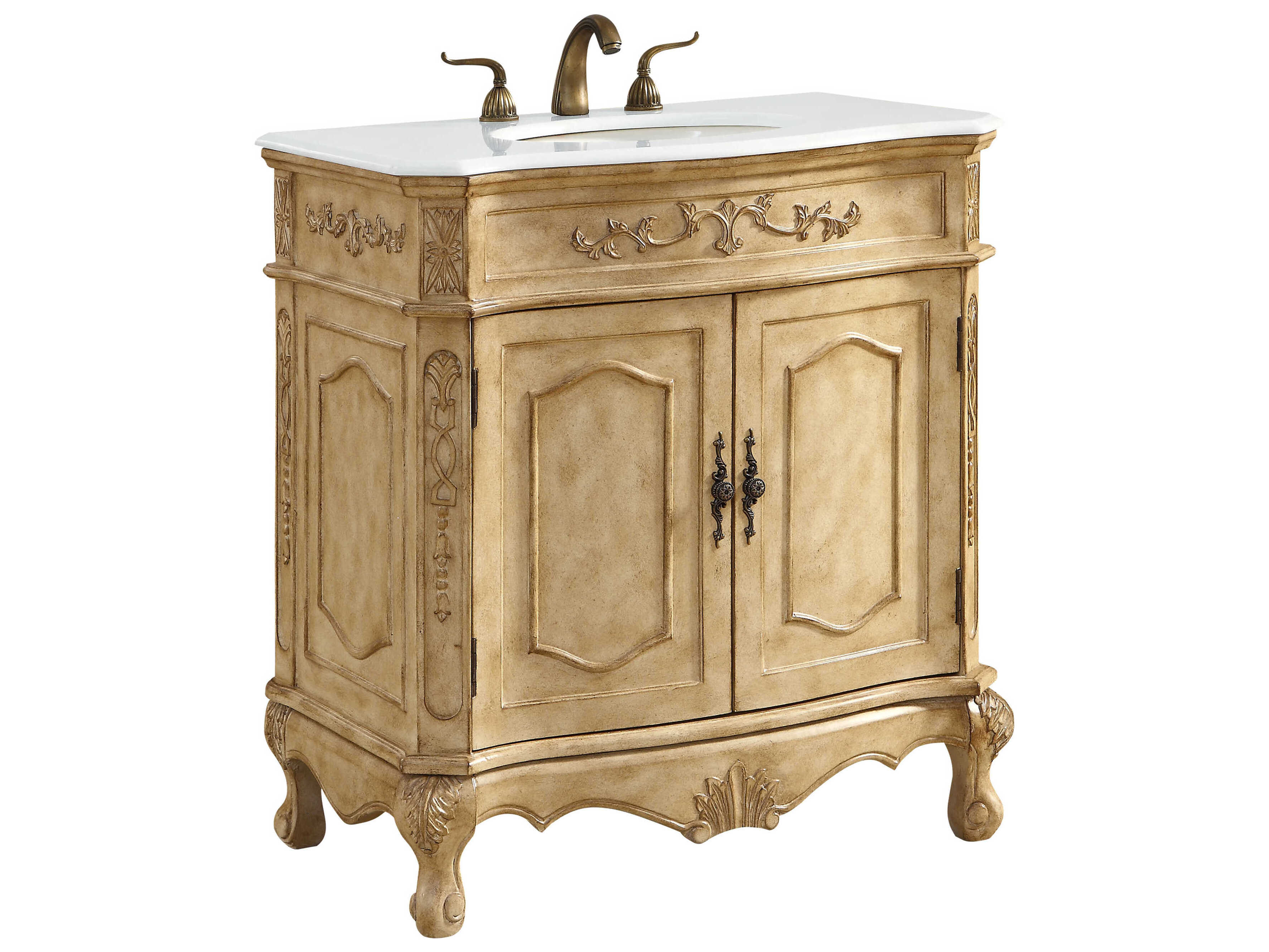 Elegant Lighting Danville Antique Beige 32" Vanity with Ivory White Quartz Countertop