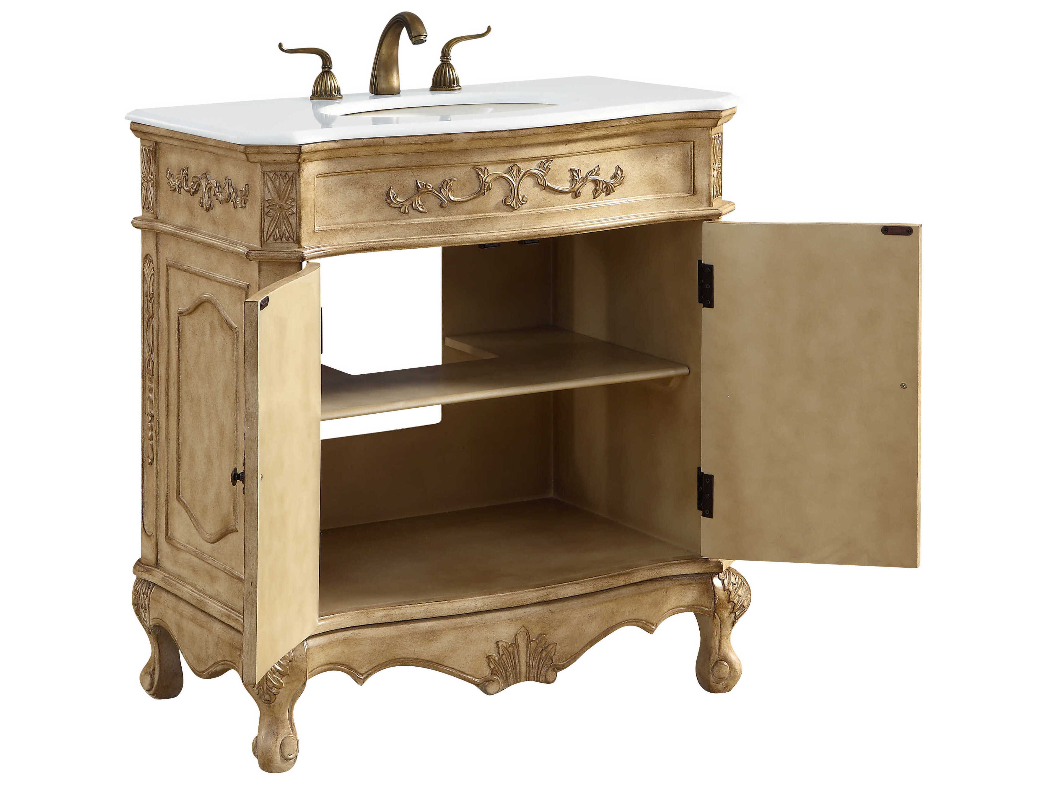 Elegant Lighting Danville Antique Beige 32" Vanity with Ivory White Quartz Countertop