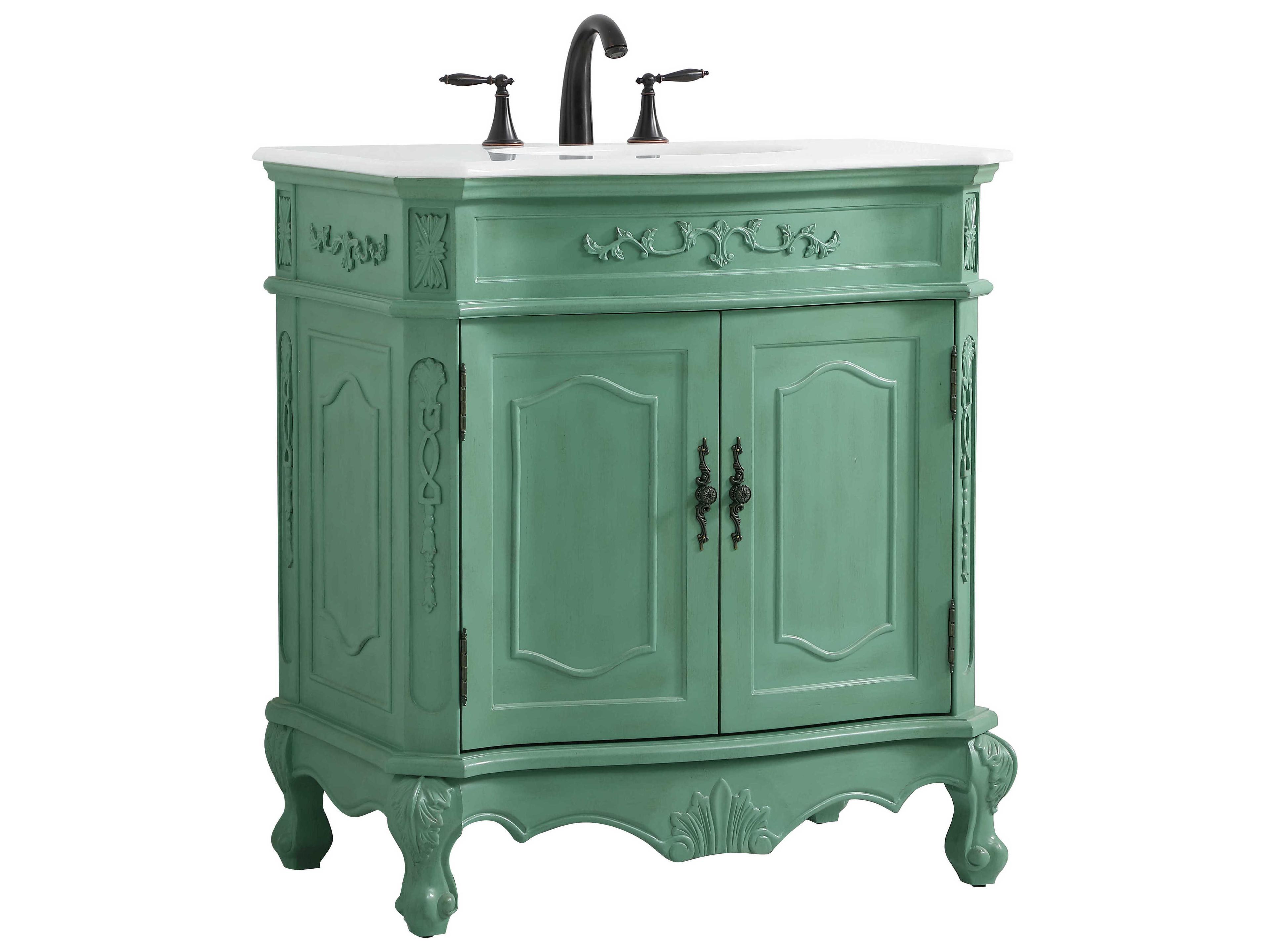 Elegant Lighting Danville Vintage Mint 32" Vanity with Ivory White Quartz Countertop