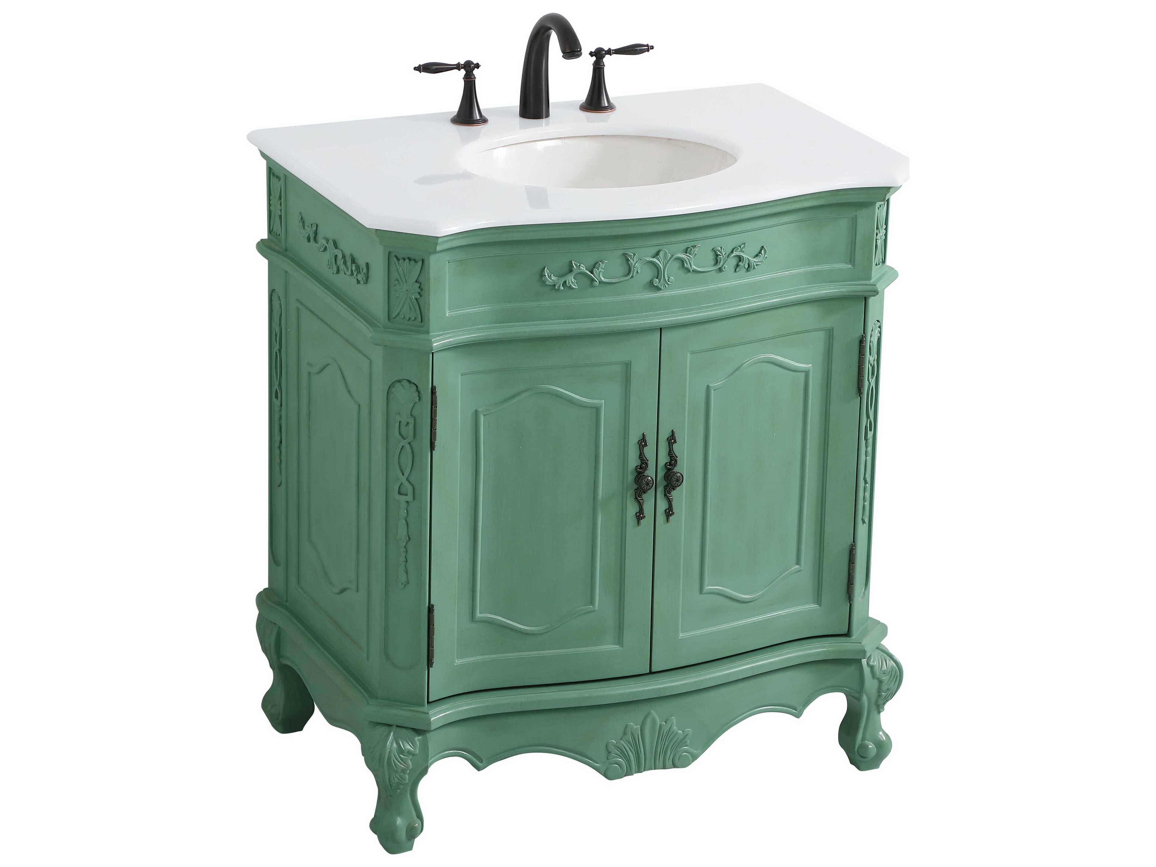 Elegant Lighting Danville Vintage Mint 32" Vanity with Ivory White Quartz Countertop