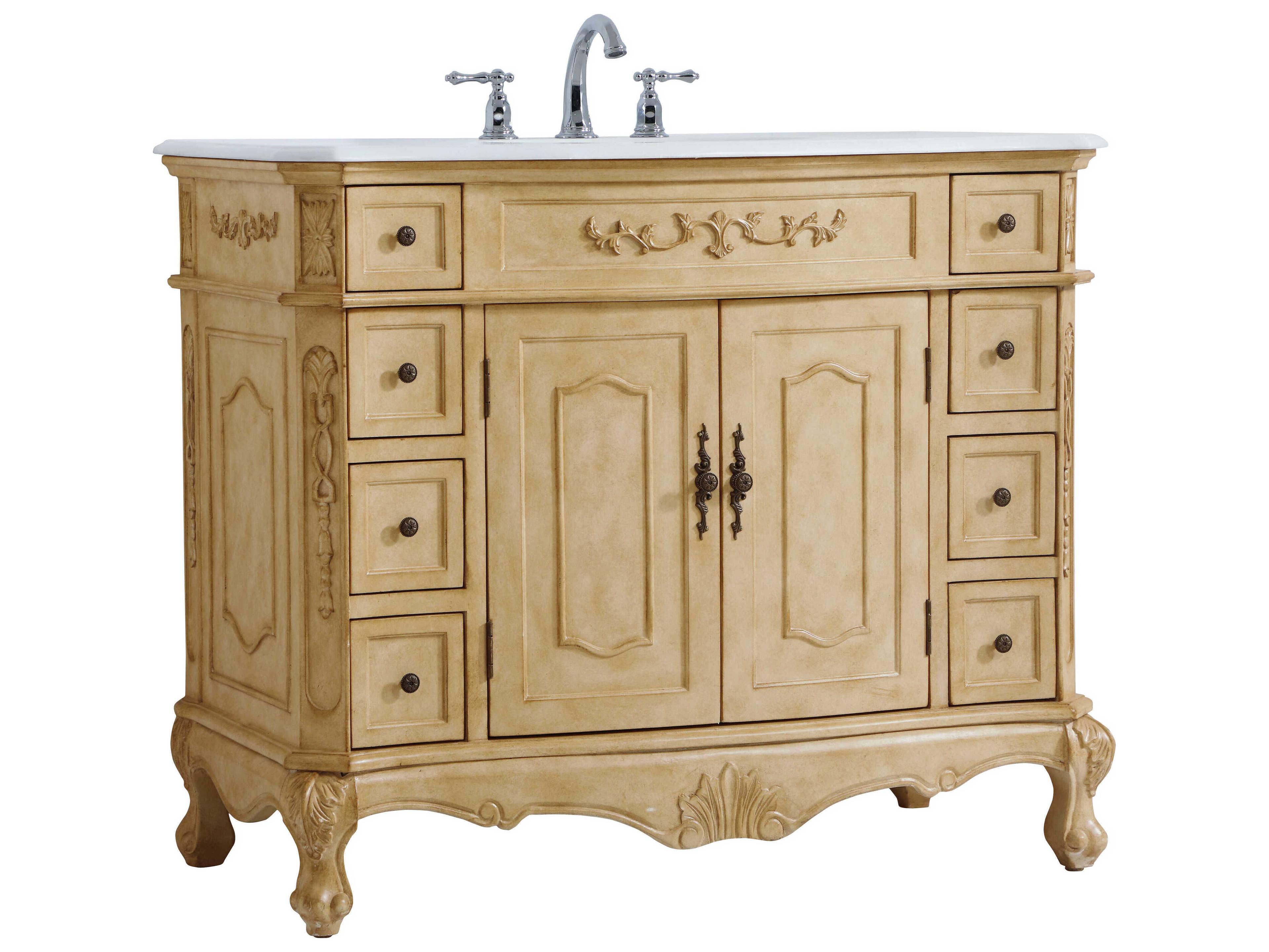 Elegant Lighting Danville Antique Beige 42" Vanity with Ivory White Quartz Countertop