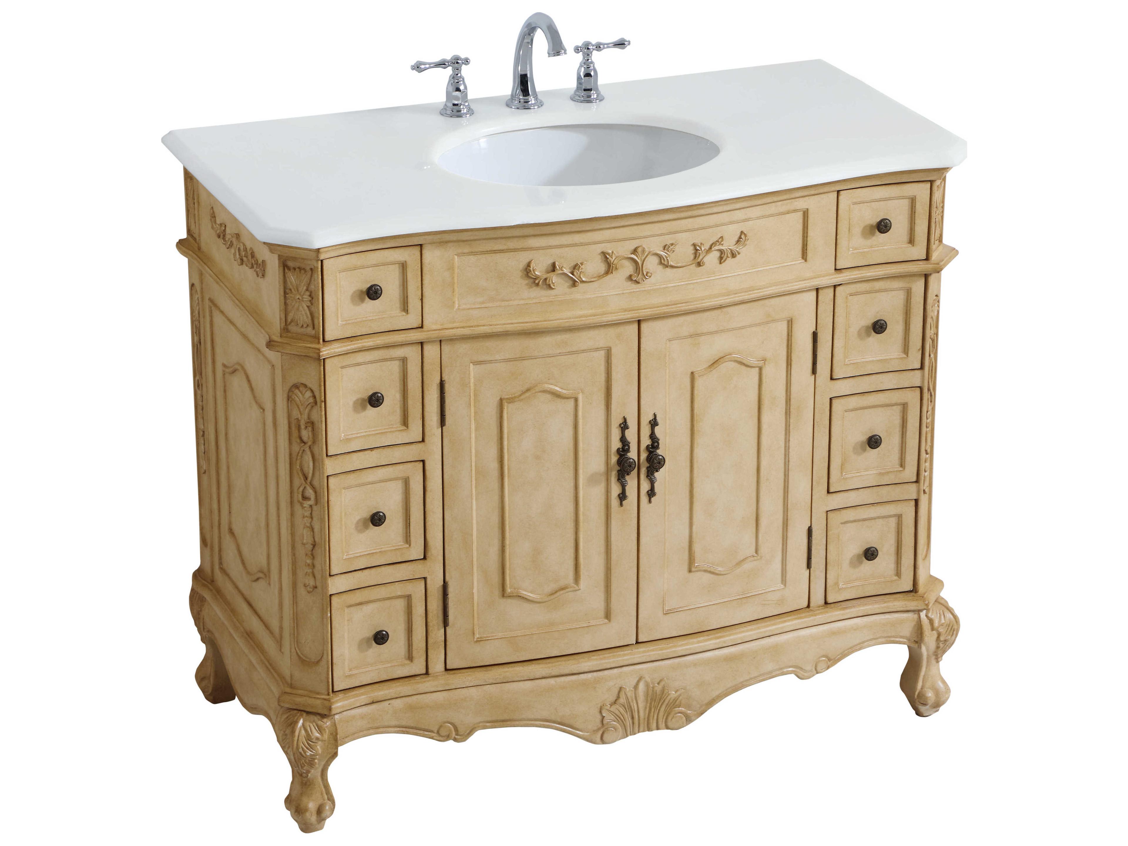 Elegant Lighting Danville Antique Beige 42" Vanity with Ivory White Quartz Countertop