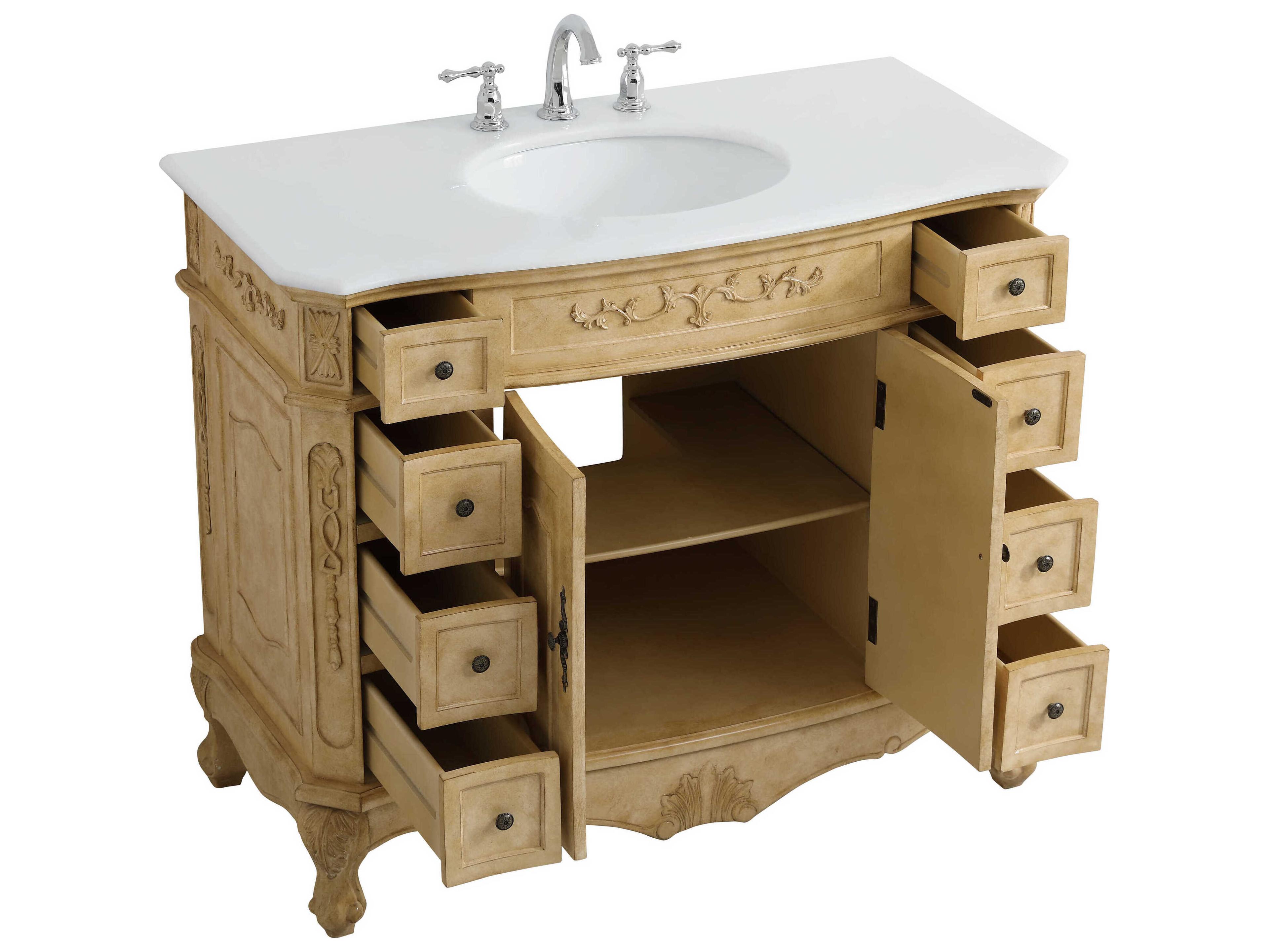 Elegant Lighting Danville Antique Beige 42" Vanity with Ivory White Quartz Countertop