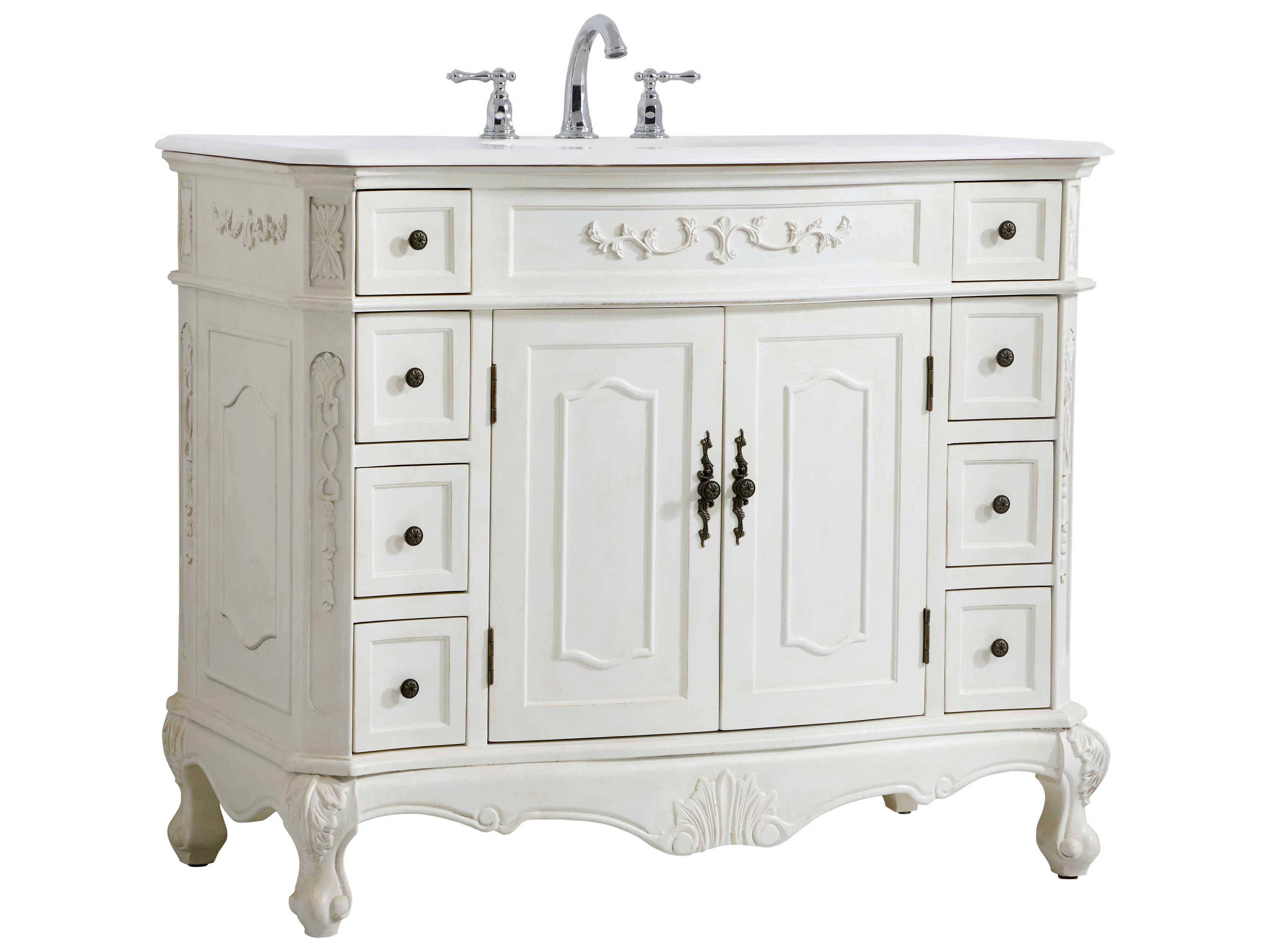 Elegant Lighting Danville Antique White 42" Vanity with Ivory White Quartz Countertop