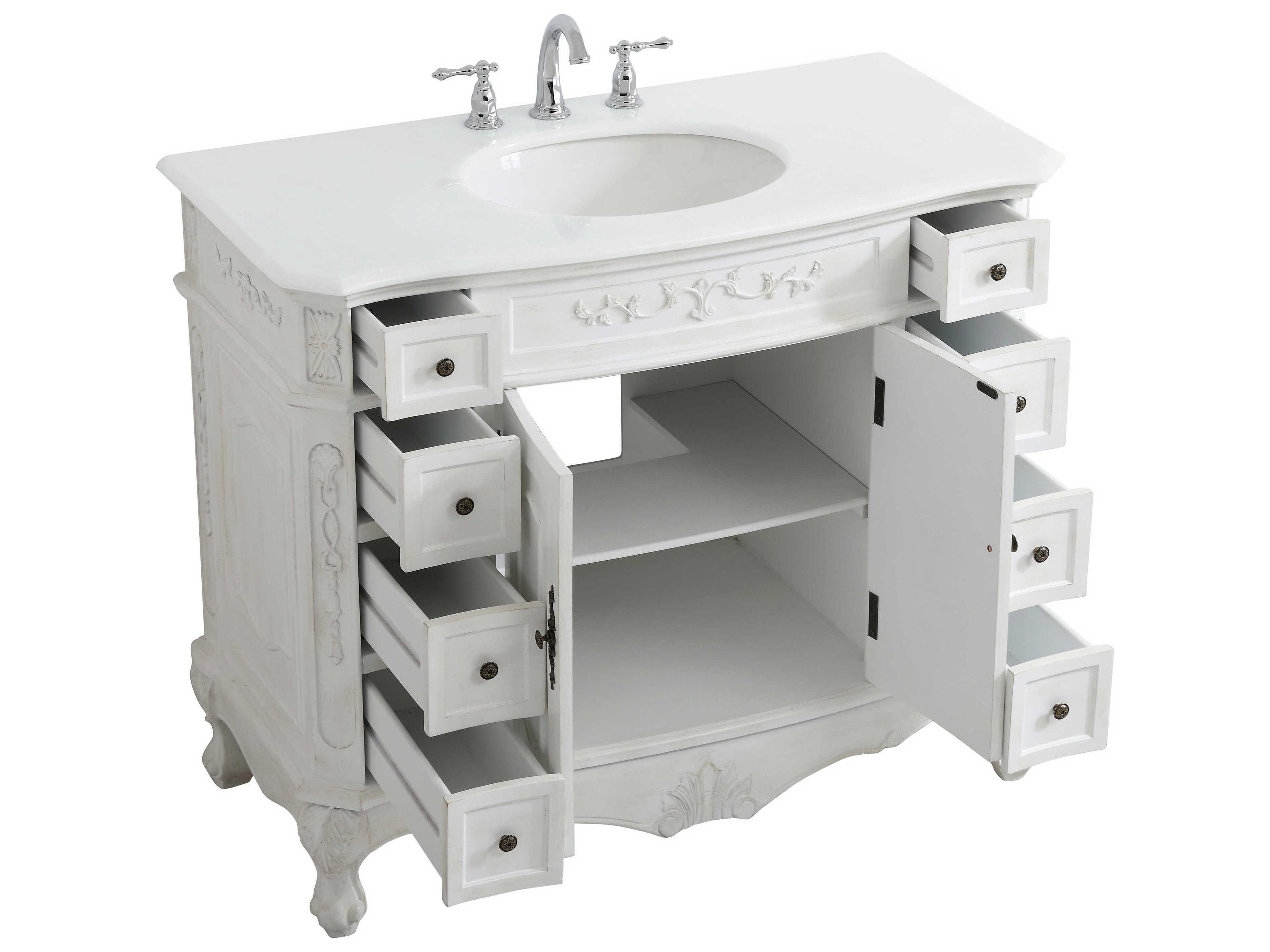 Elegant Lighting Danville Antique White 42" Vanity with Ivory White Quartz Countertop