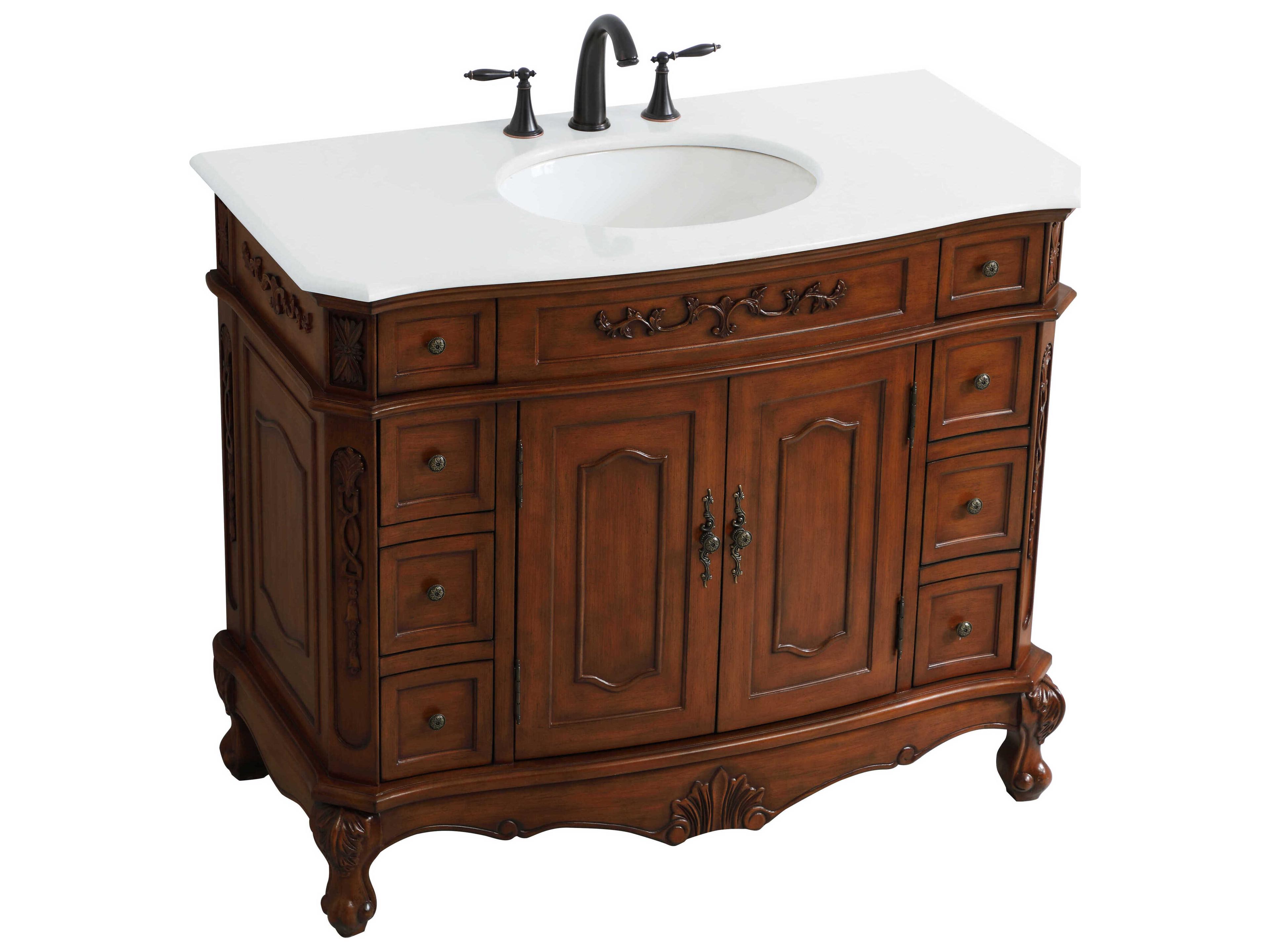 Elegant Lighting Danville Teak 42" Vanity with Ivory White Quartz Countertop