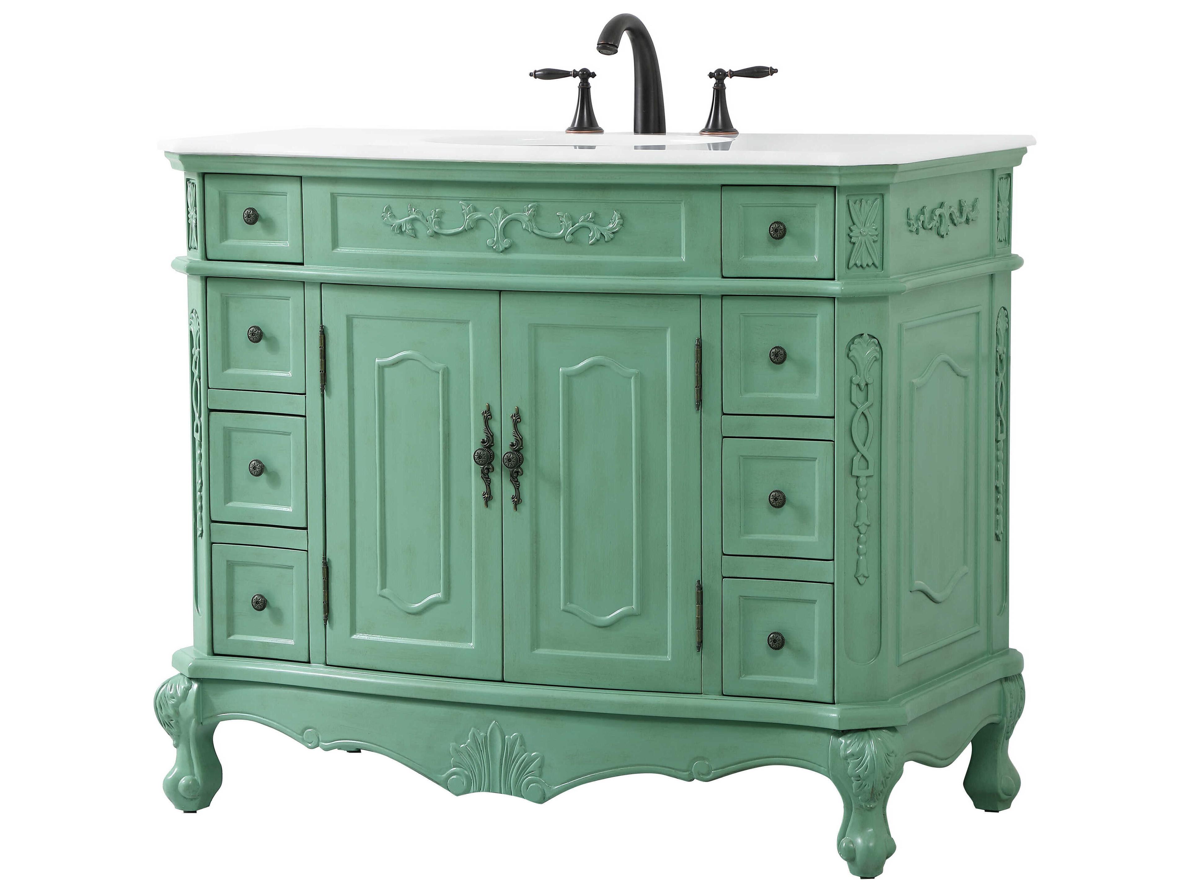 Elegant Lighting Danville Vintage Mint 42" Vanity with Ivory White Quartz Countertop