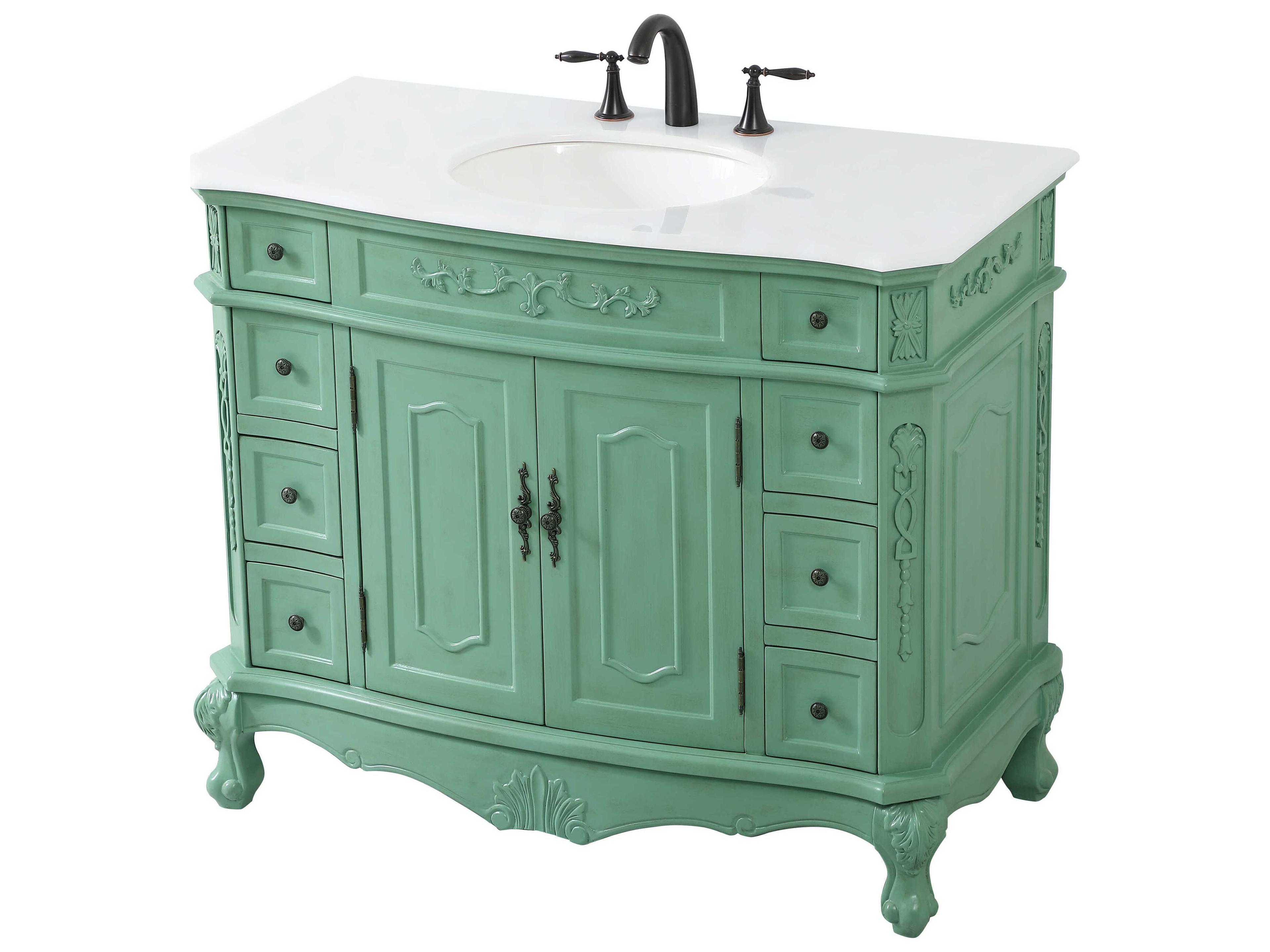 Elegant Lighting Danville Vintage Mint 42" Vanity with Ivory White Quartz Countertop