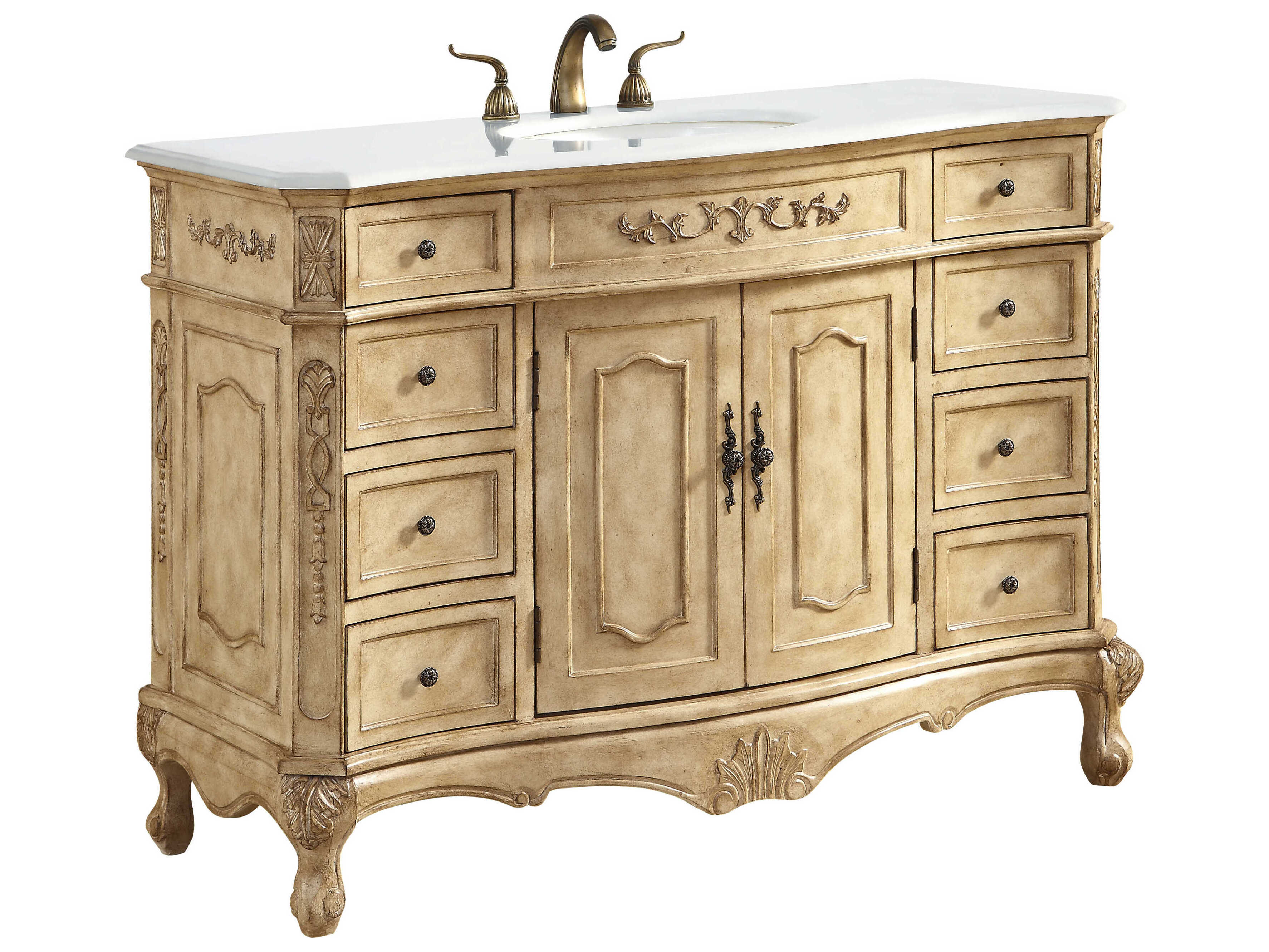 Elegant Lighting Danville Antique Beige 48" Vanity with Ivory White Quartz Countertop