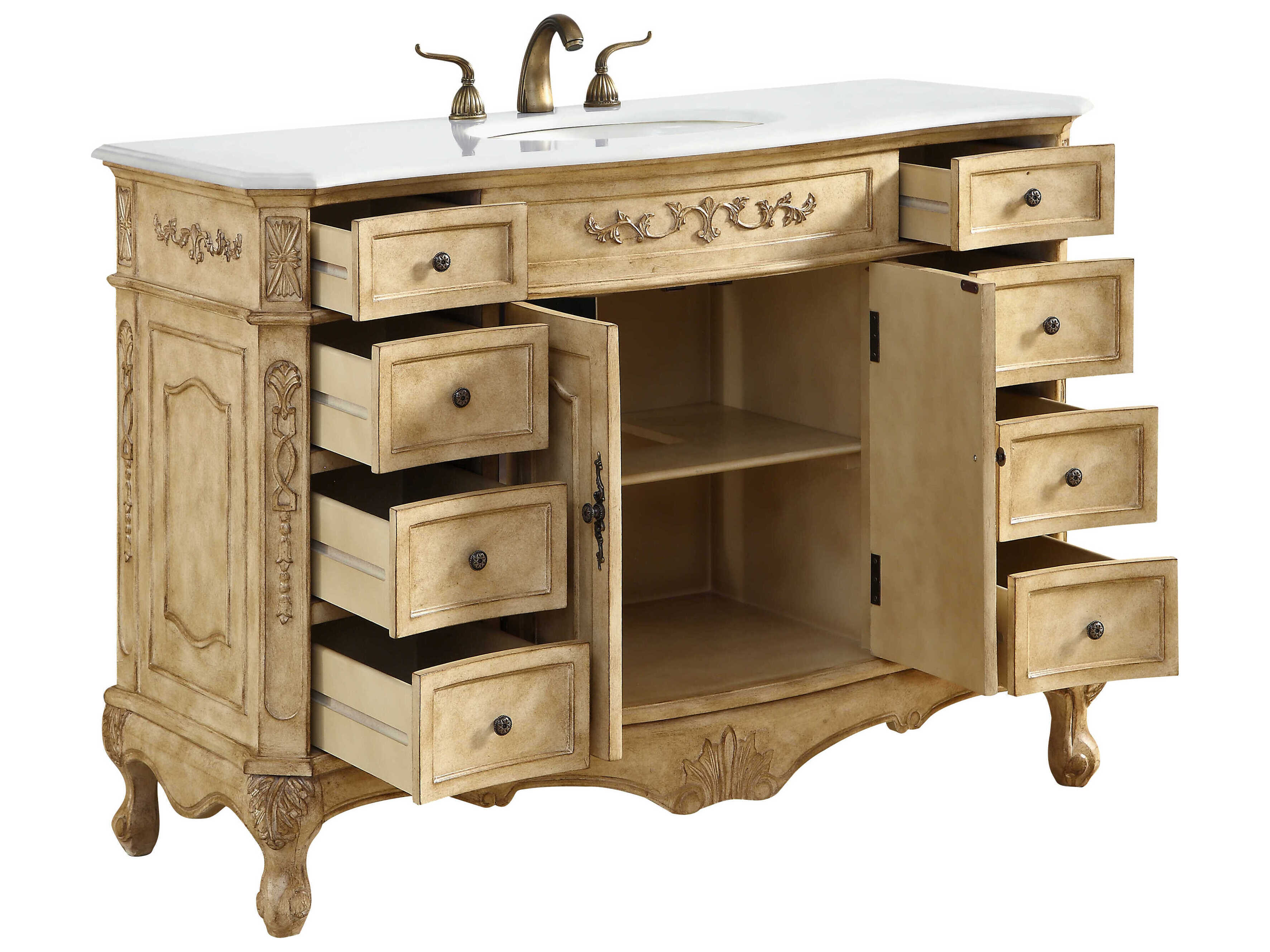 Elegant Lighting Danville Antique Beige 48" Vanity with Ivory White Quartz Countertop