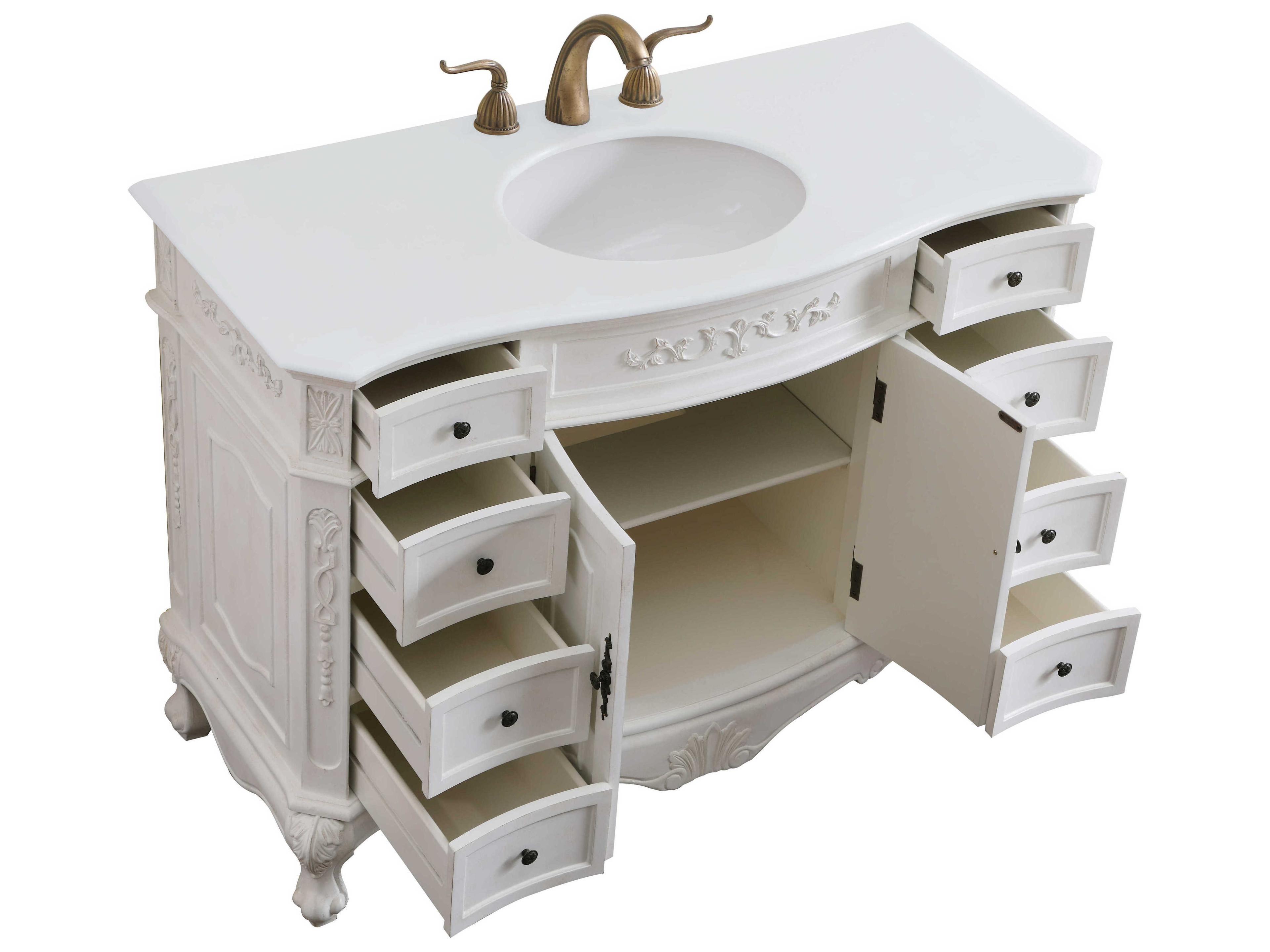 Elegant Lighting Danville Antique White 48" Vanity with Ivory White Quartz Countertop