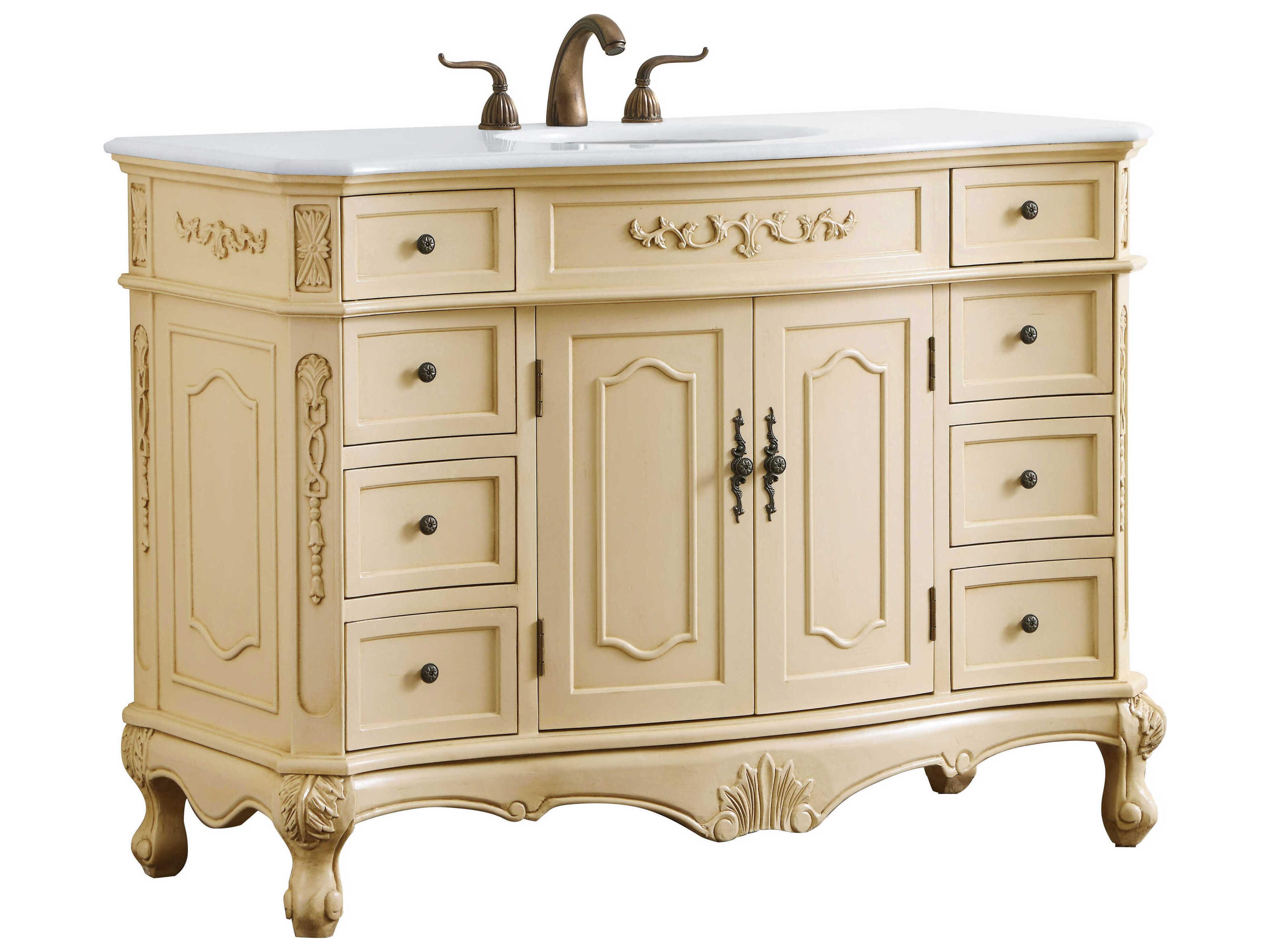 Elegant Lighting Danville Light Antique Beige 48" Vanity with Ivory White Quartz Countertop