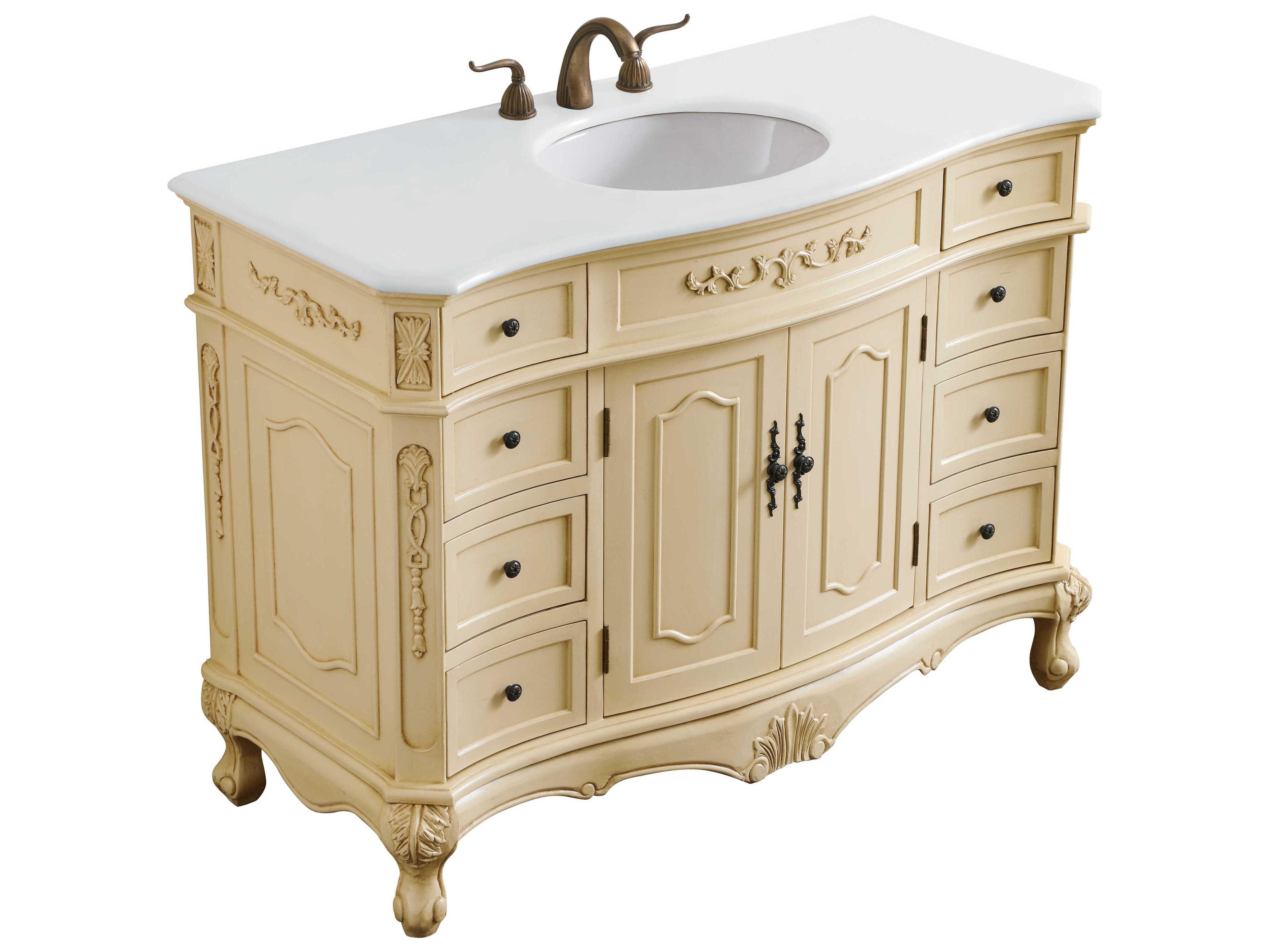 Elegant Lighting Danville Light Antique Beige 48" Vanity with Ivory White Quartz Countertop
