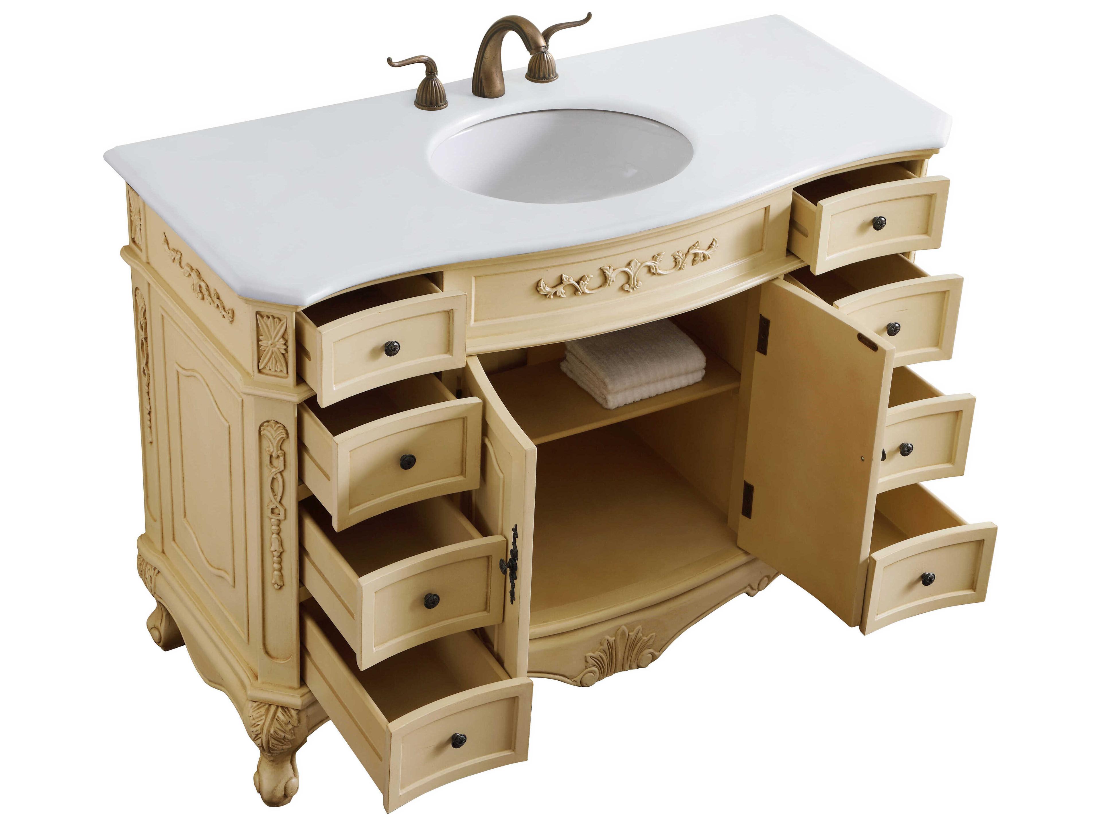 Elegant Lighting Danville Light Antique Beige 48" Vanity with Ivory White Quartz Countertop