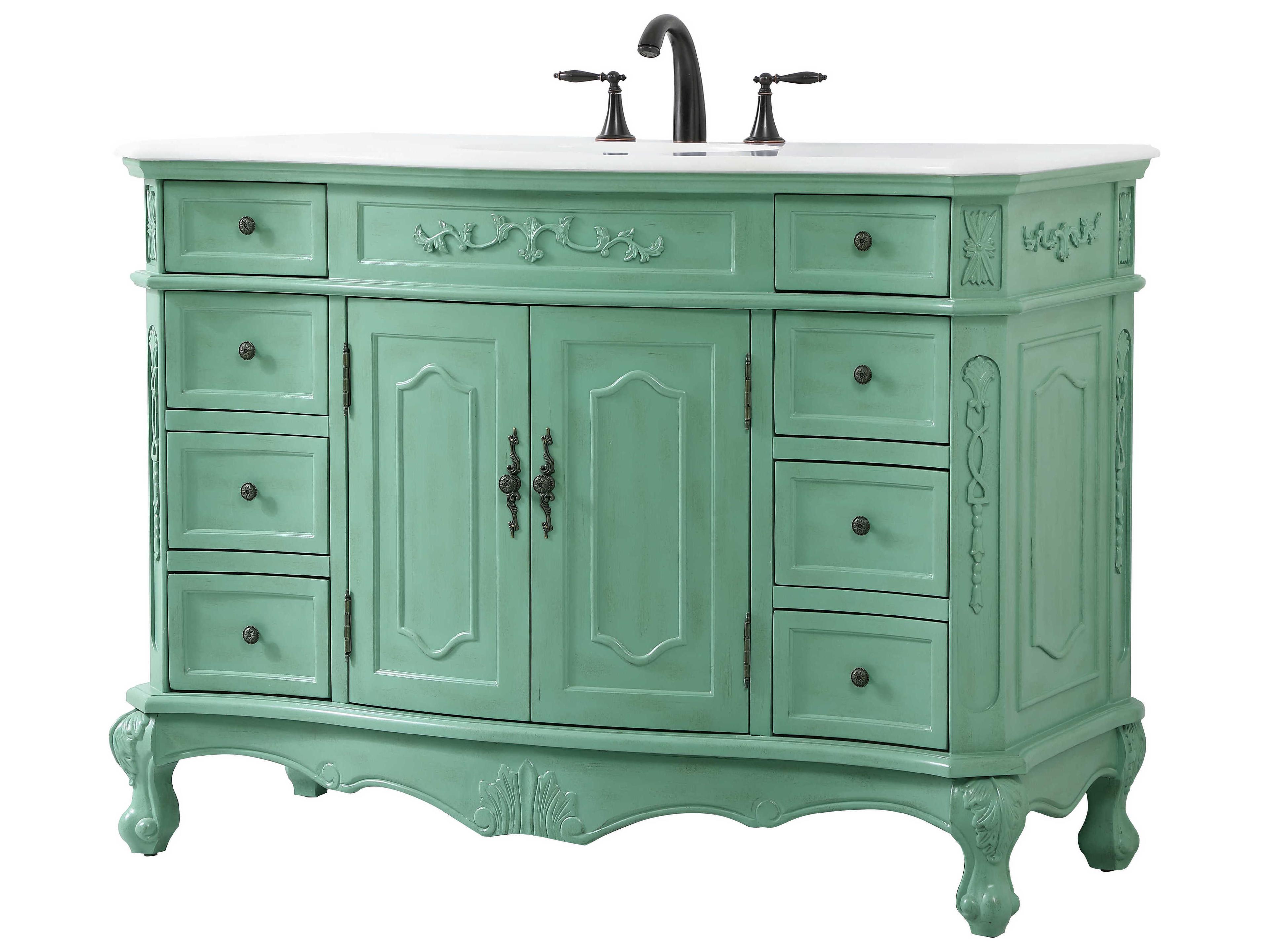 Elegant Lighting Danville Vintage Mint 48" Vanity with Ivory White Quartz Countertop