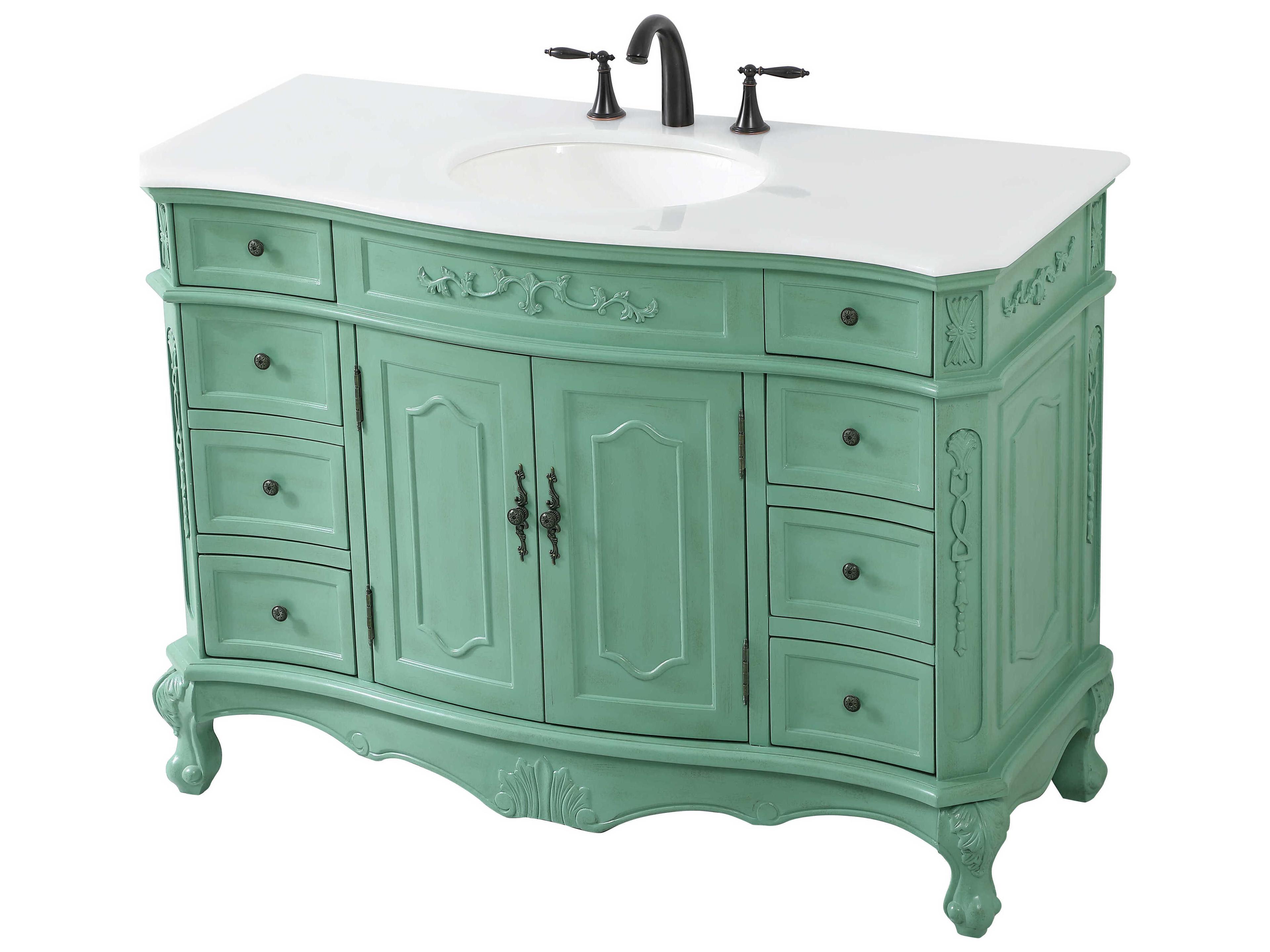 Elegant Lighting Danville Vintage Mint 48" Vanity with Ivory White Quartz Countertop