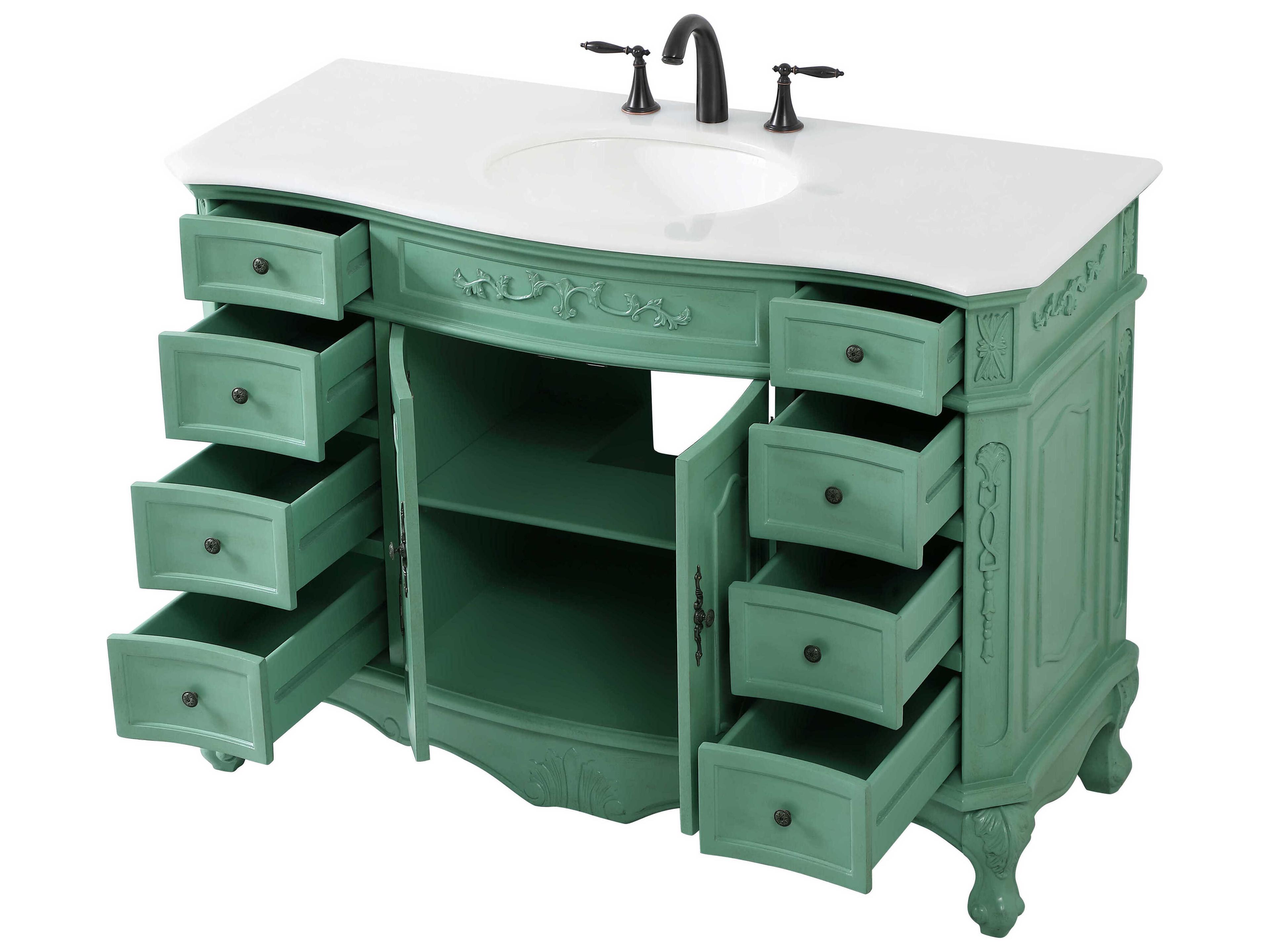 Elegant Lighting Danville Vintage Mint 48" Vanity with Ivory White Quartz Countertop