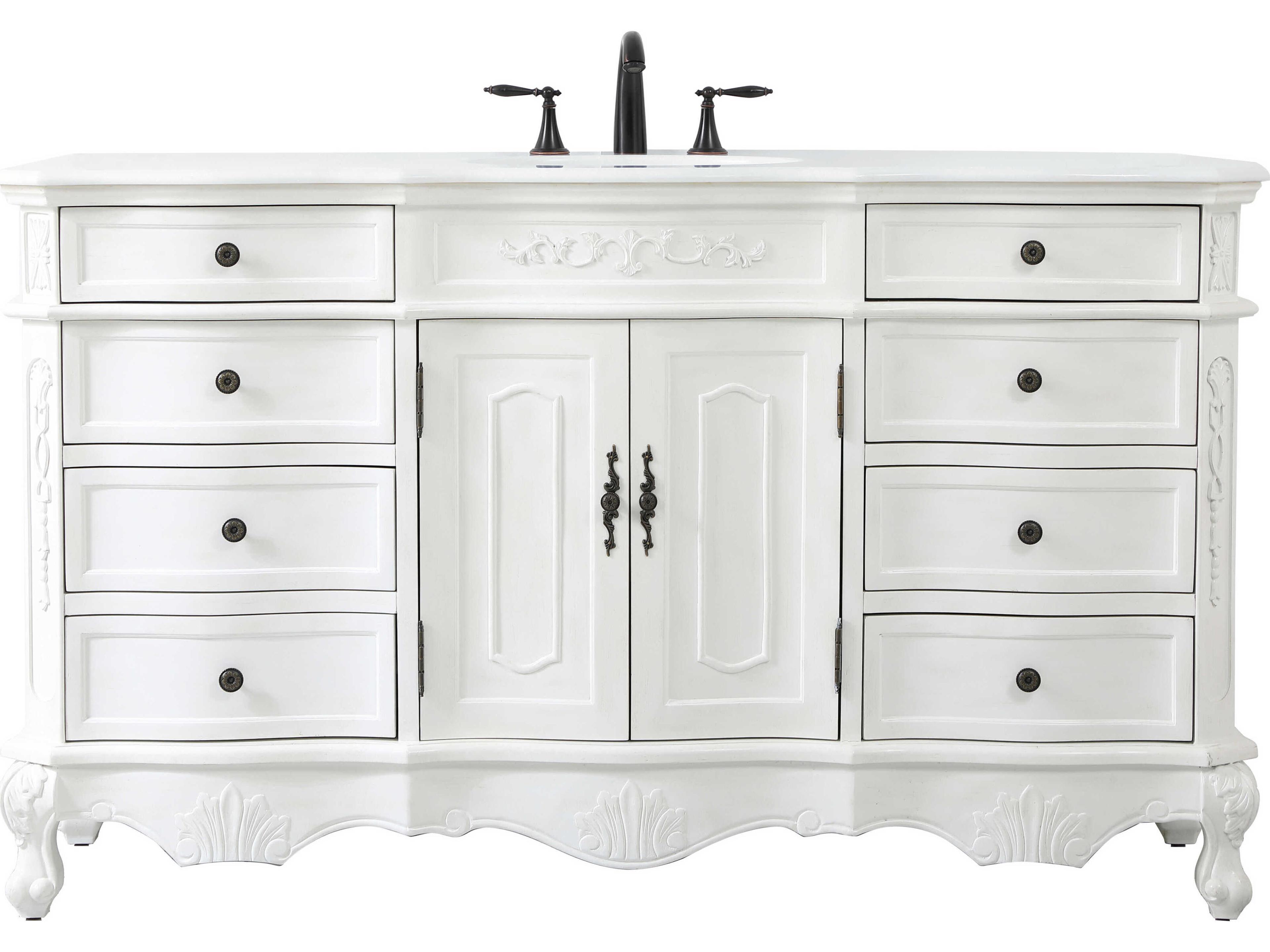 Elegant Lighting Danville Antique White 60" Vanity with Ivory White Quartz Countertop