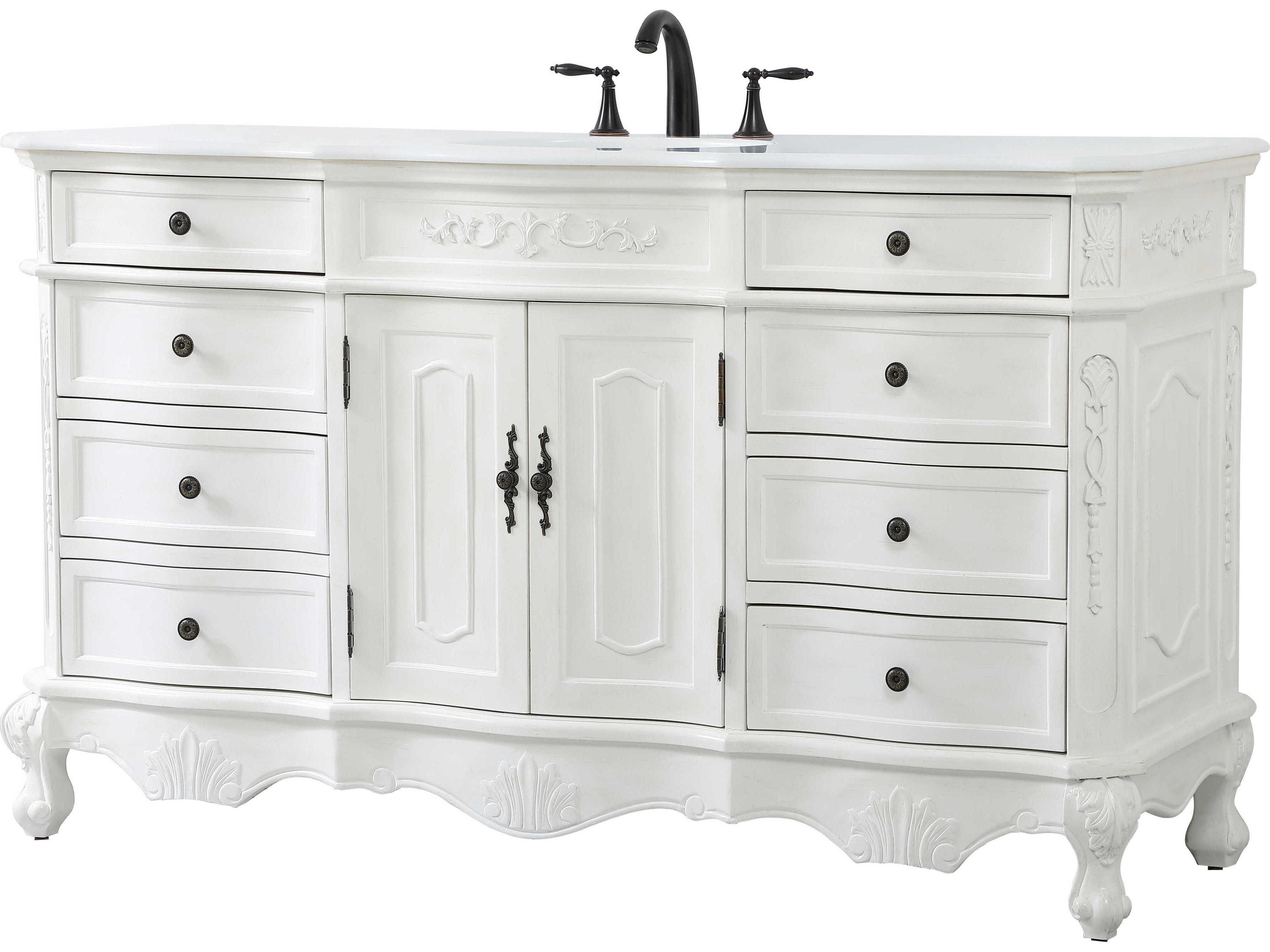 Elegant Lighting Danville Antique White 60" Vanity with Ivory White Quartz Countertop