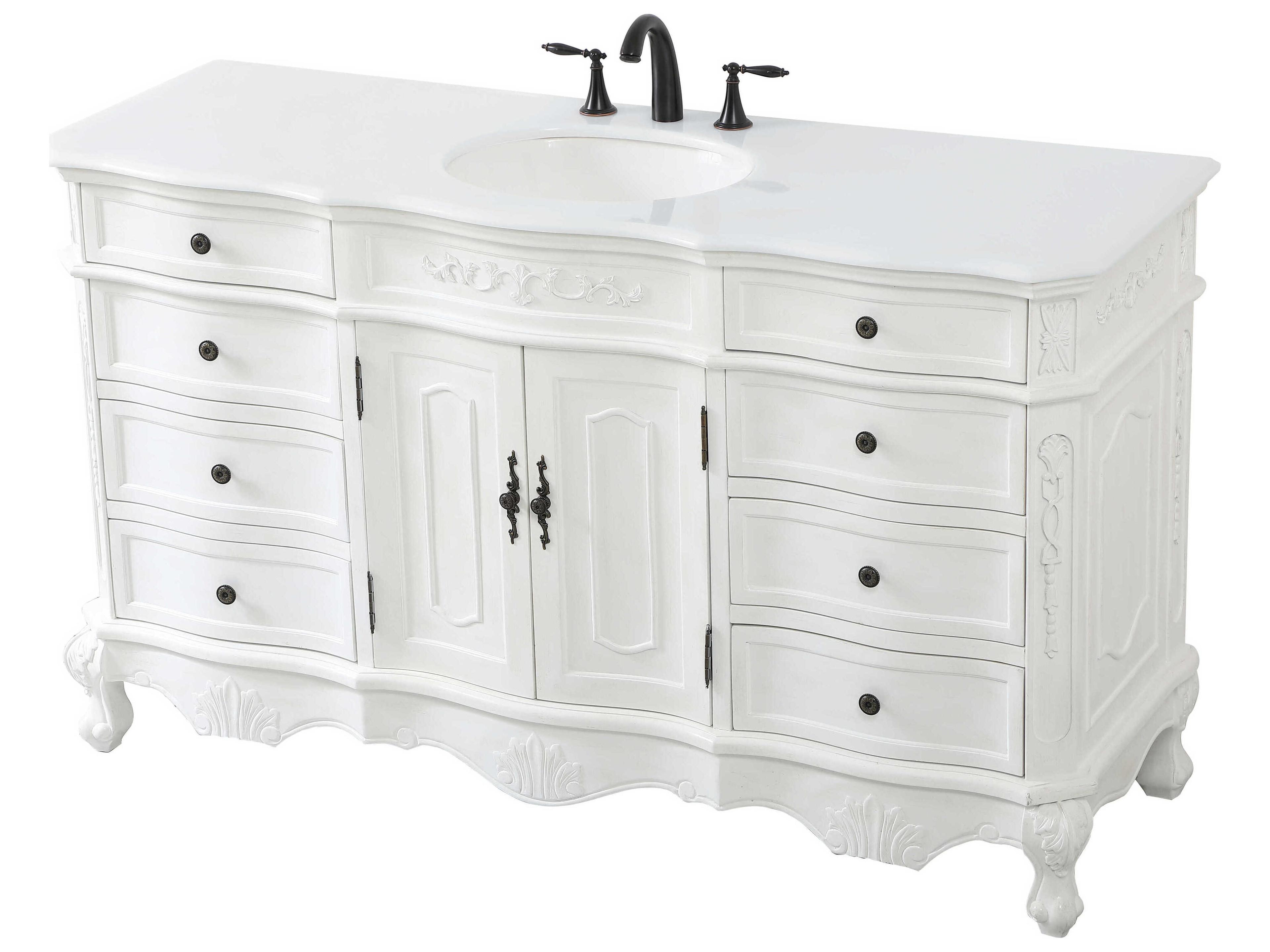 Elegant Lighting Danville Antique White 60" Vanity with Ivory White Quartz Countertop