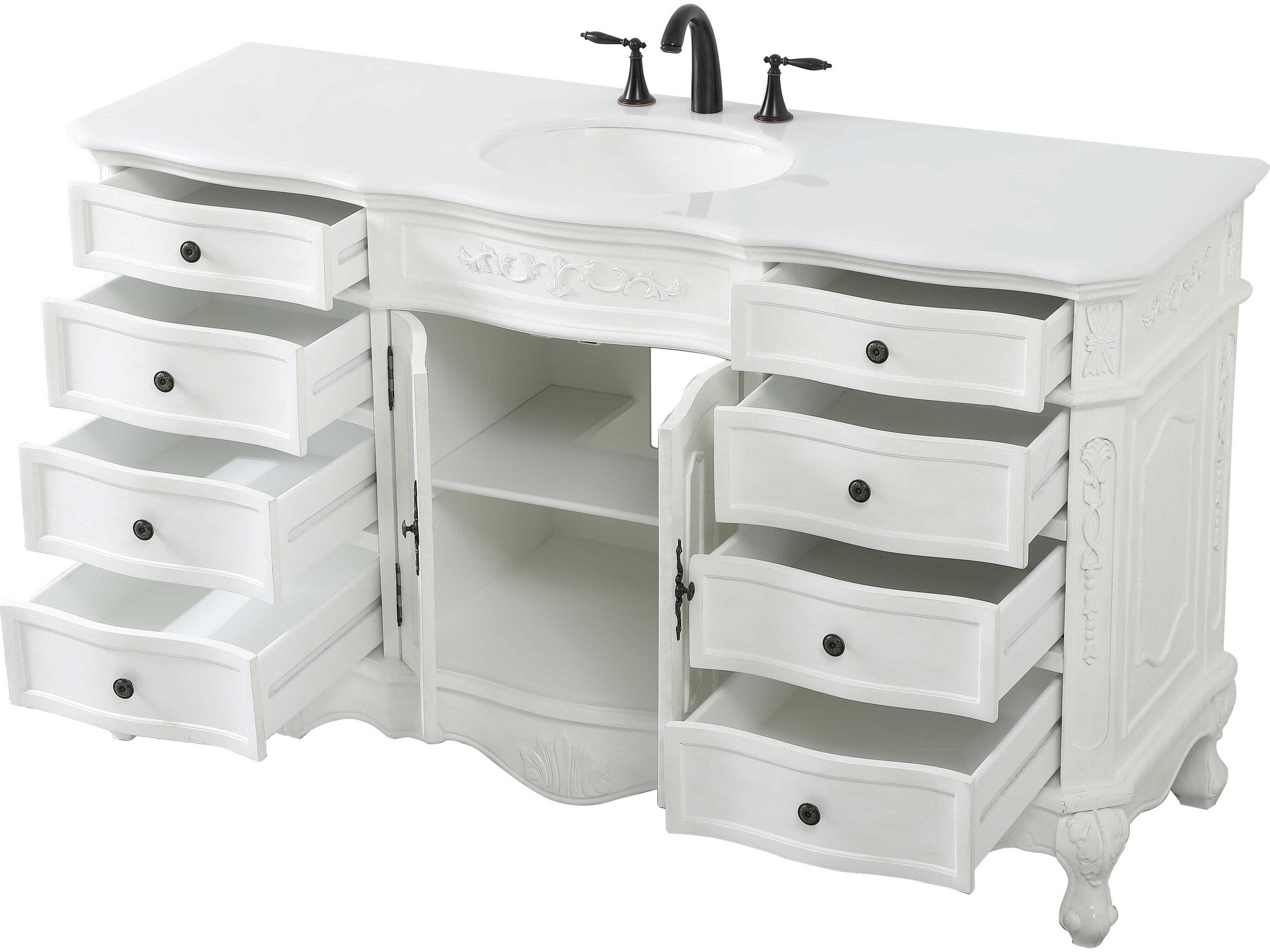 Elegant Lighting Danville Antique White 60" Vanity with Ivory White Quartz Countertop