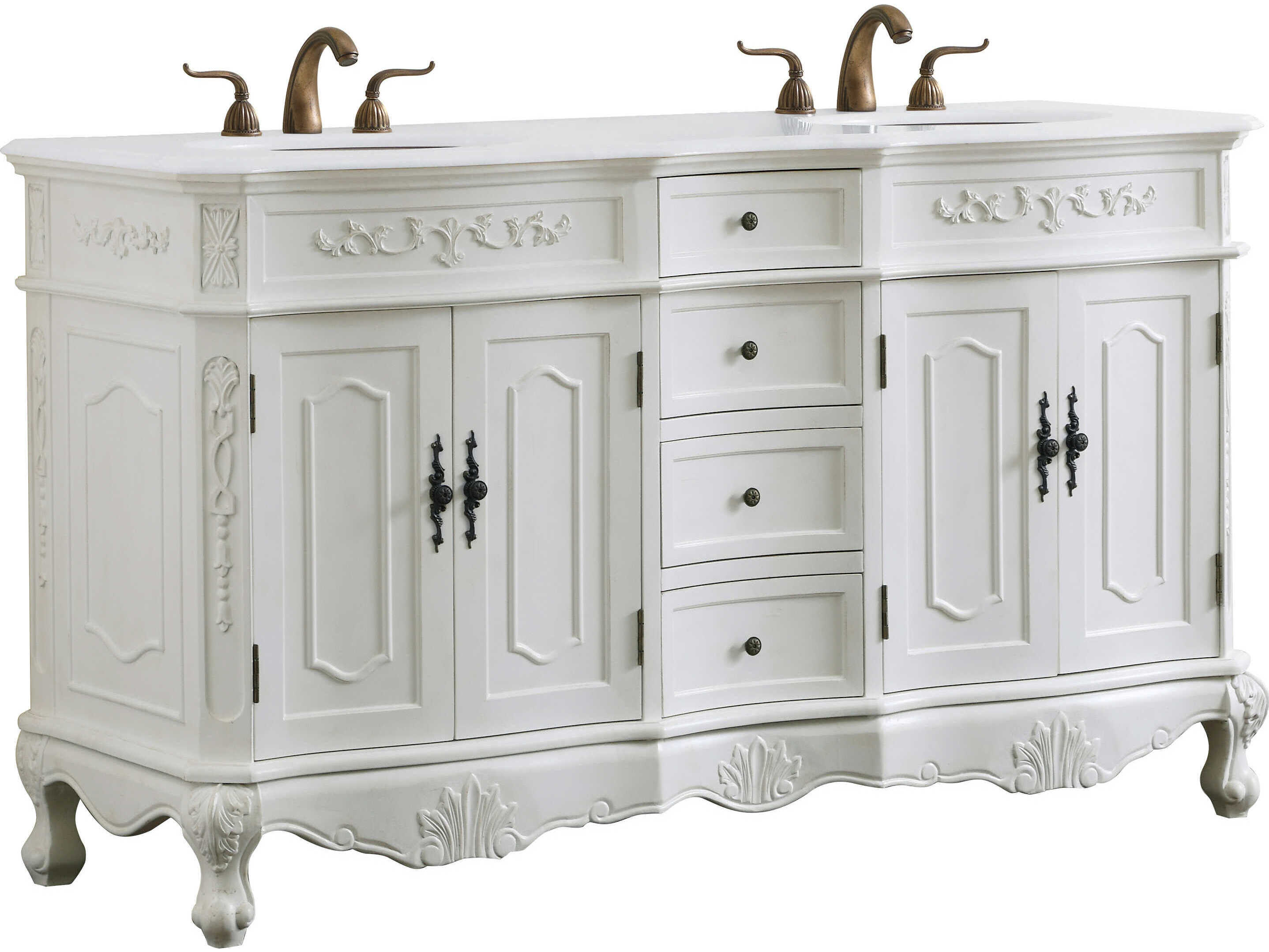 Elegant Lighting Danville Antique White 60" Vanity with Ivory White Quartz Countertop