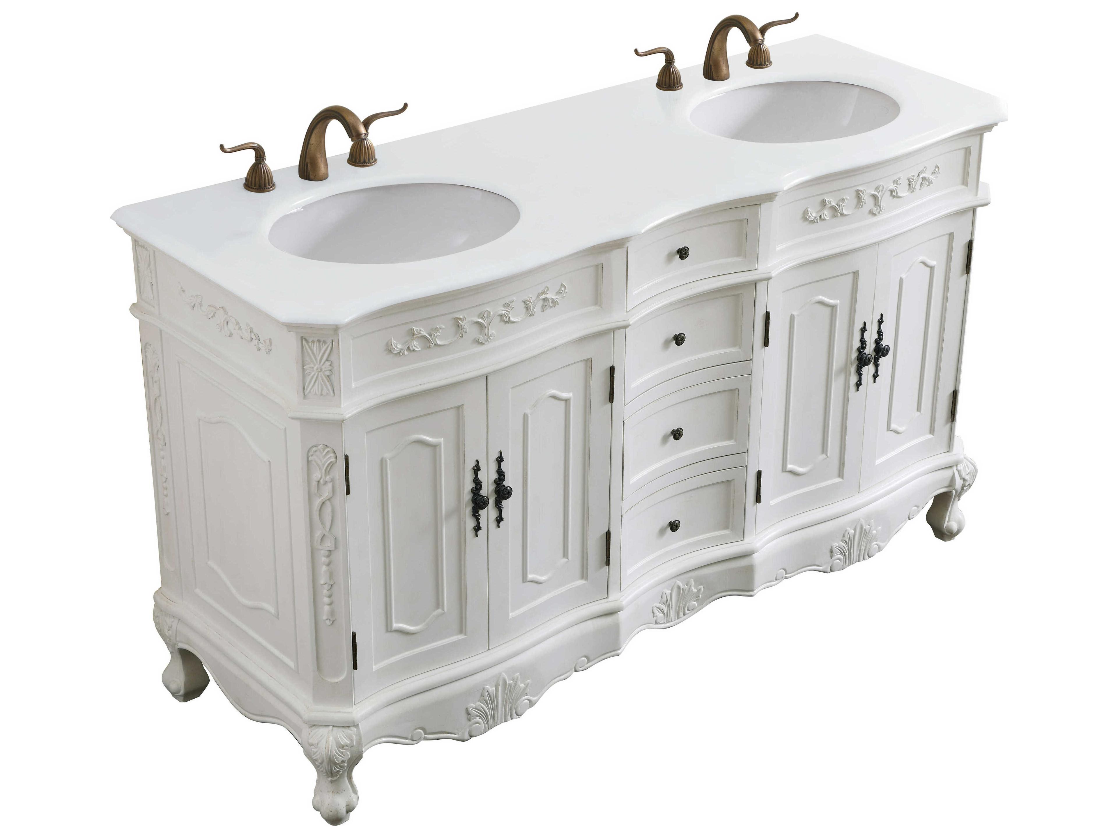 Elegant Lighting Danville Antique White 60" Vanity with Ivory White Quartz Countertop