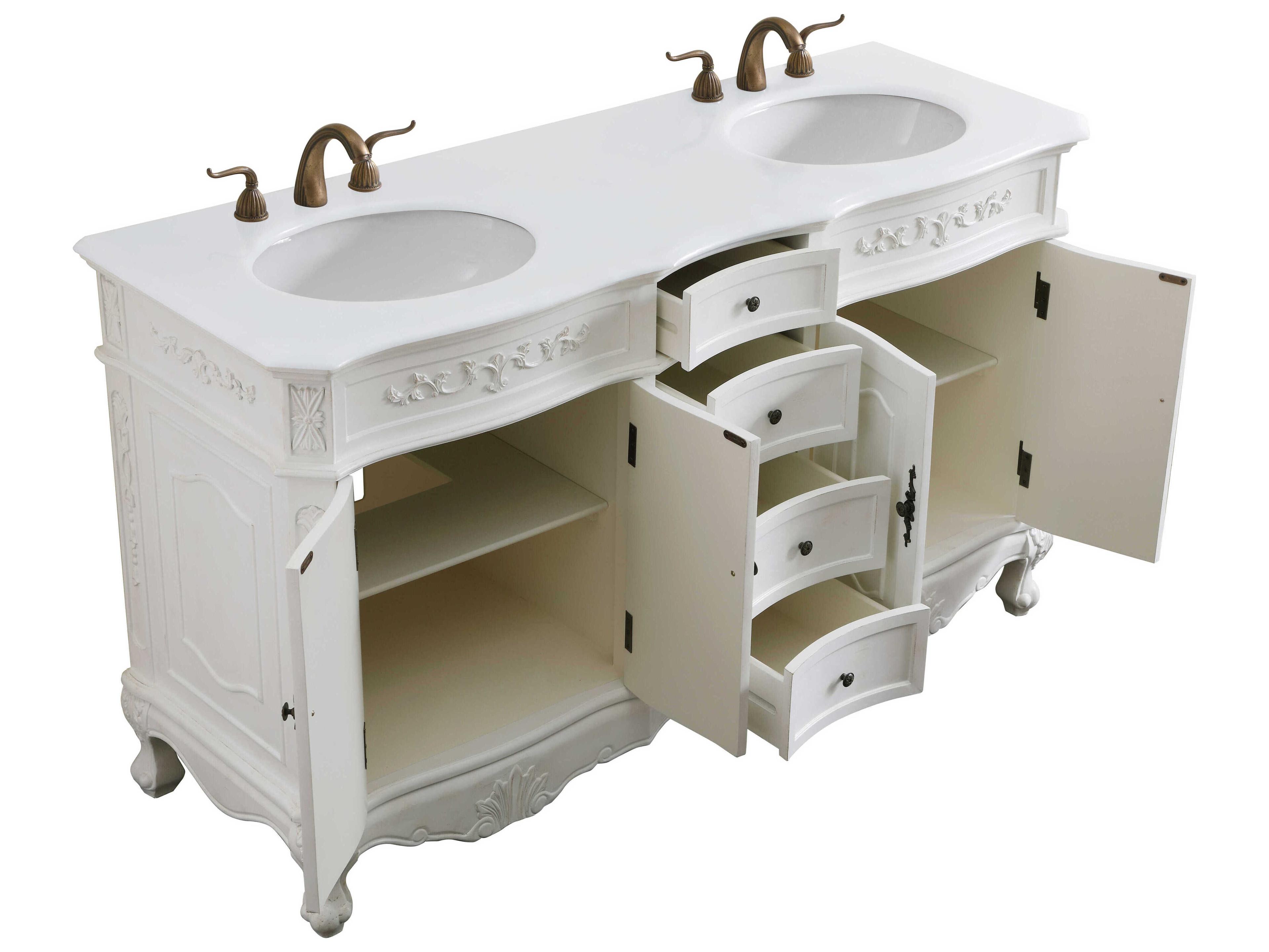 Elegant Lighting Danville Antique White 60" Vanity with Ivory White Quartz Countertop