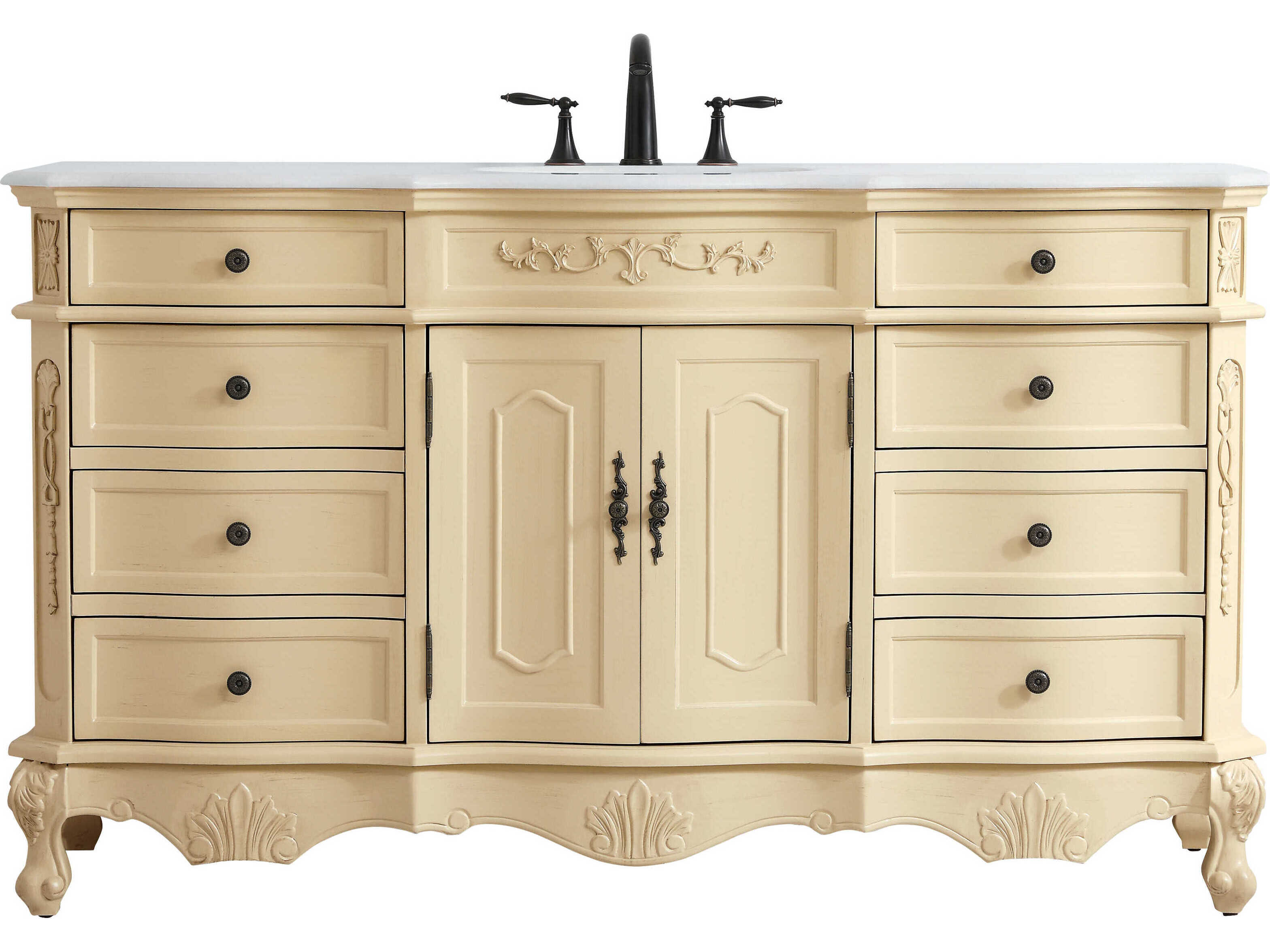 Elegant Lighting Danville Light Antique Beige 60" Vanity with Ivory White Quartz Countertop