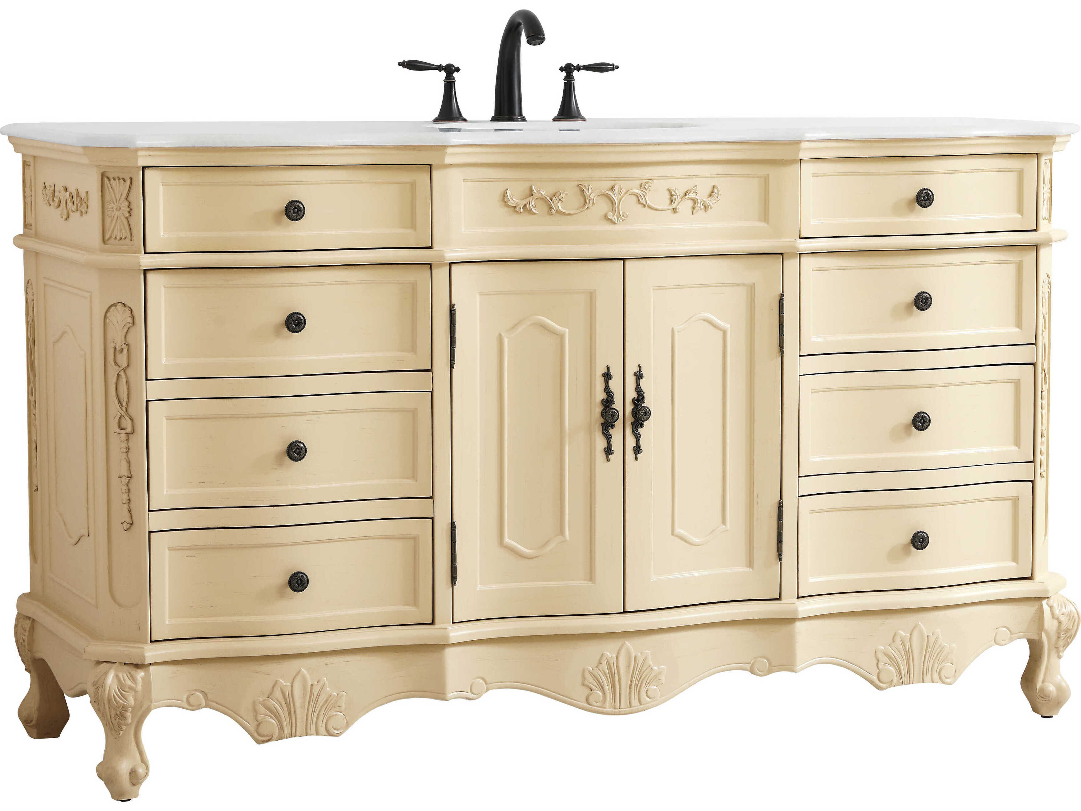 Elegant Lighting Danville Light Antique Beige 60" Vanity with Ivory White Quartz Countertop