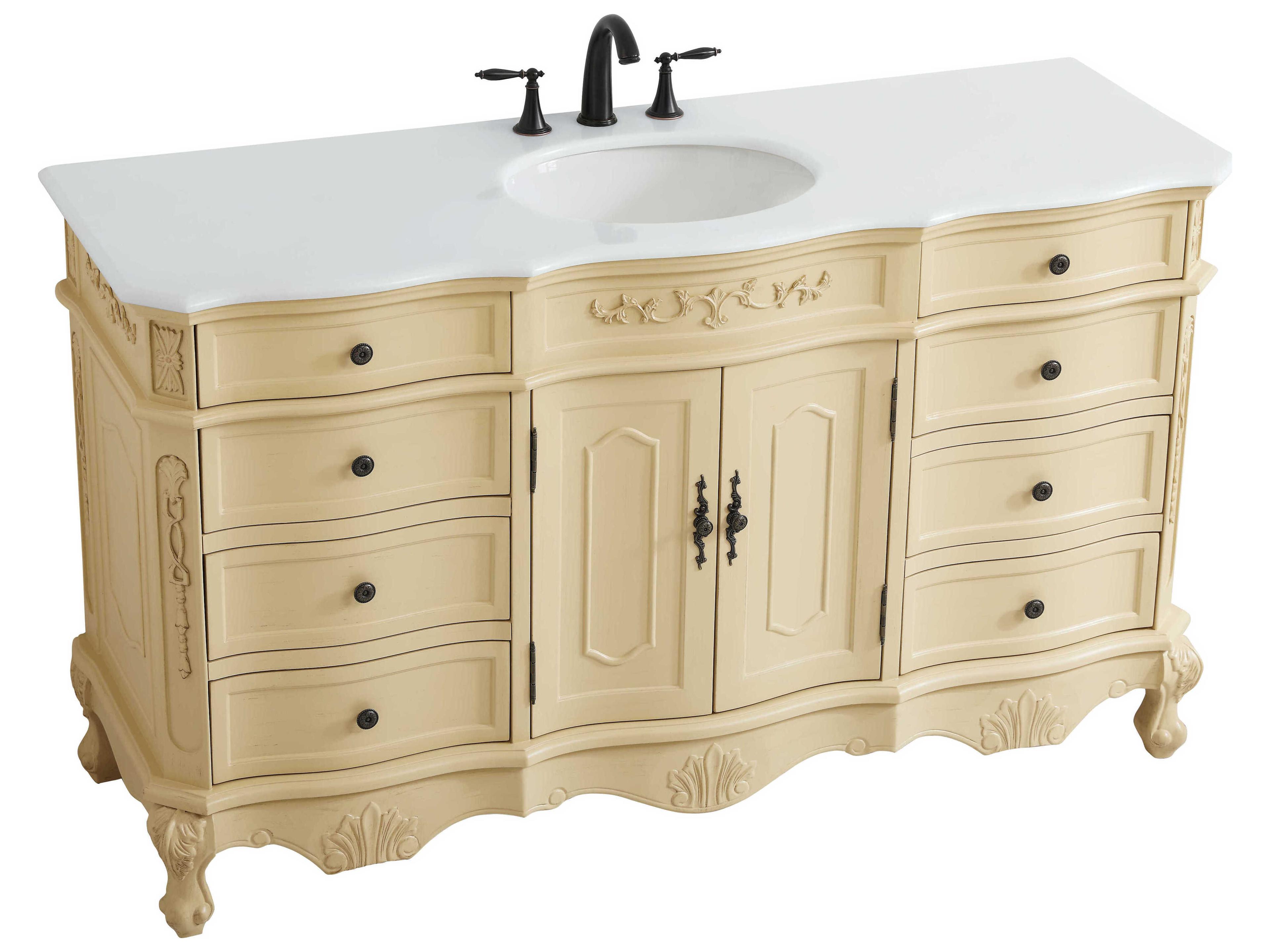 Elegant Lighting Danville Light Antique Beige 60" Vanity with Ivory White Quartz Countertop