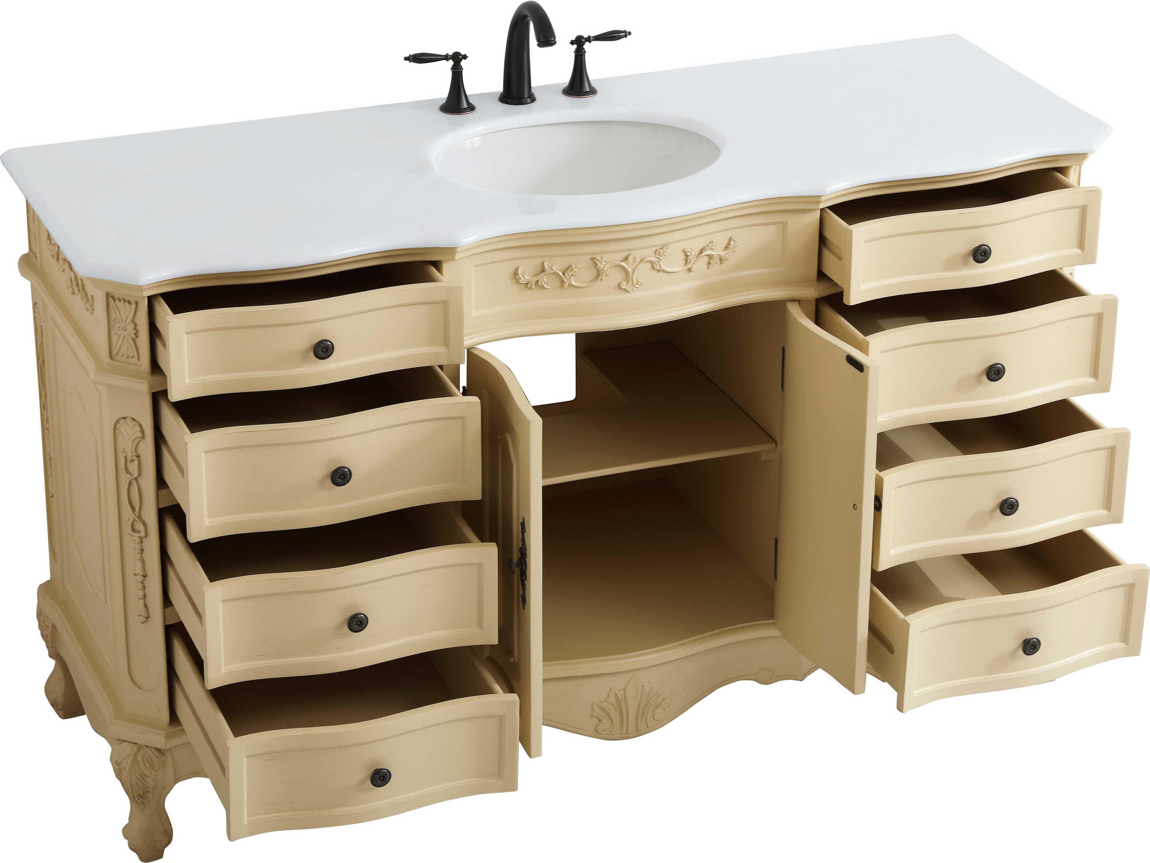 Elegant Lighting Danville Light Antique Beige 60" Vanity with Ivory White Quartz Countertop