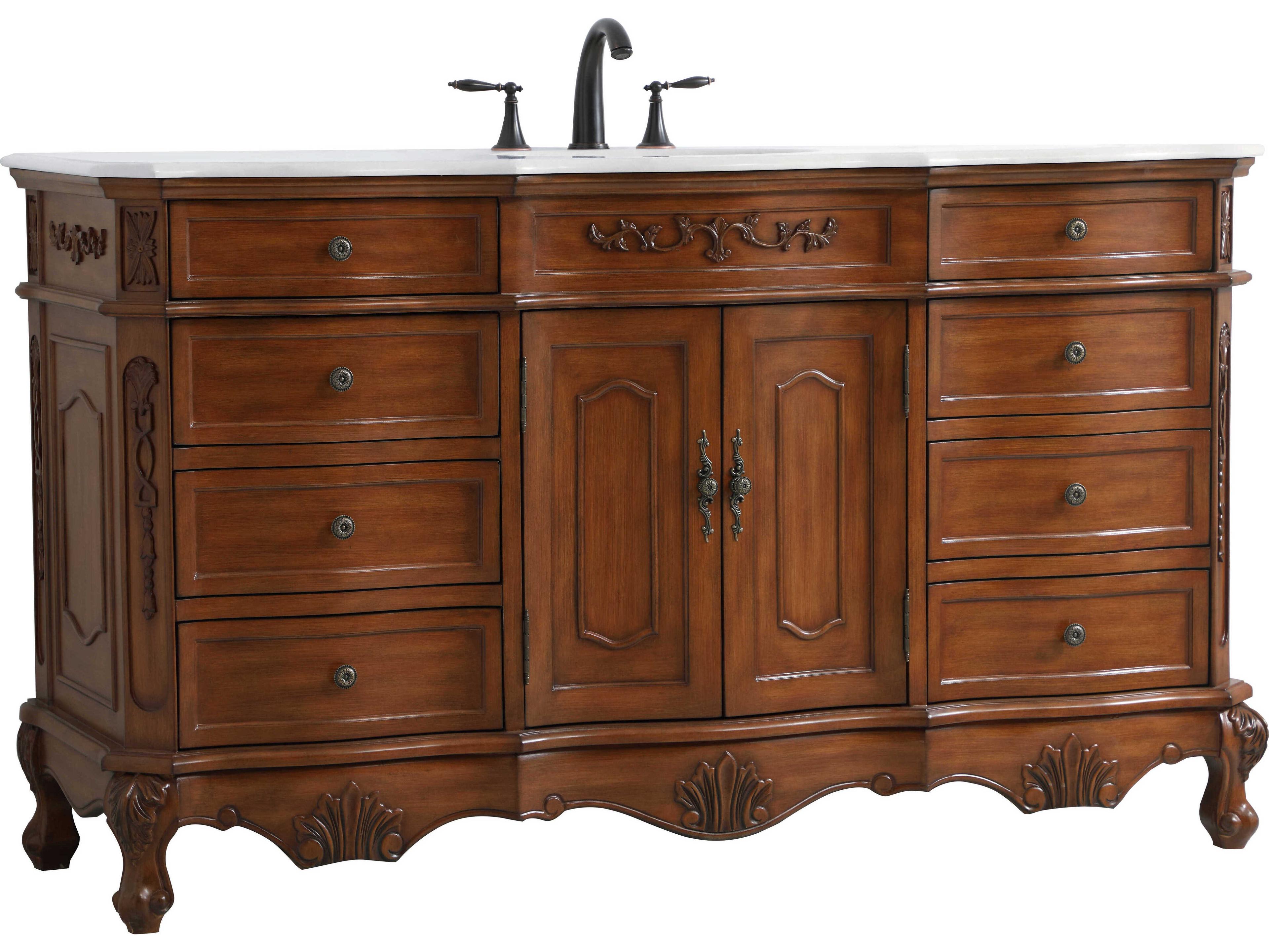 Elegant Lighting Danville Teak 60" Vanity with Ivory White Quartz Countertop