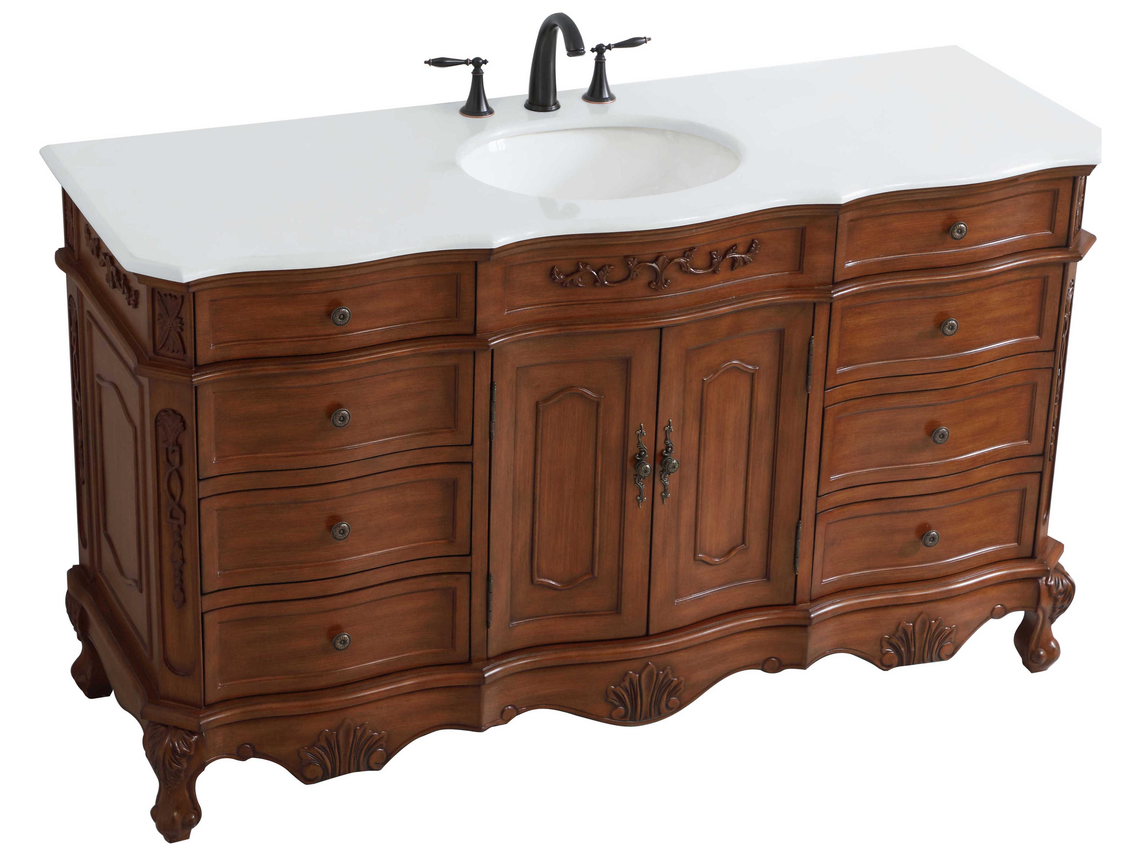 Elegant Lighting Danville Teak 60" Vanity with Ivory White Quartz Countertop