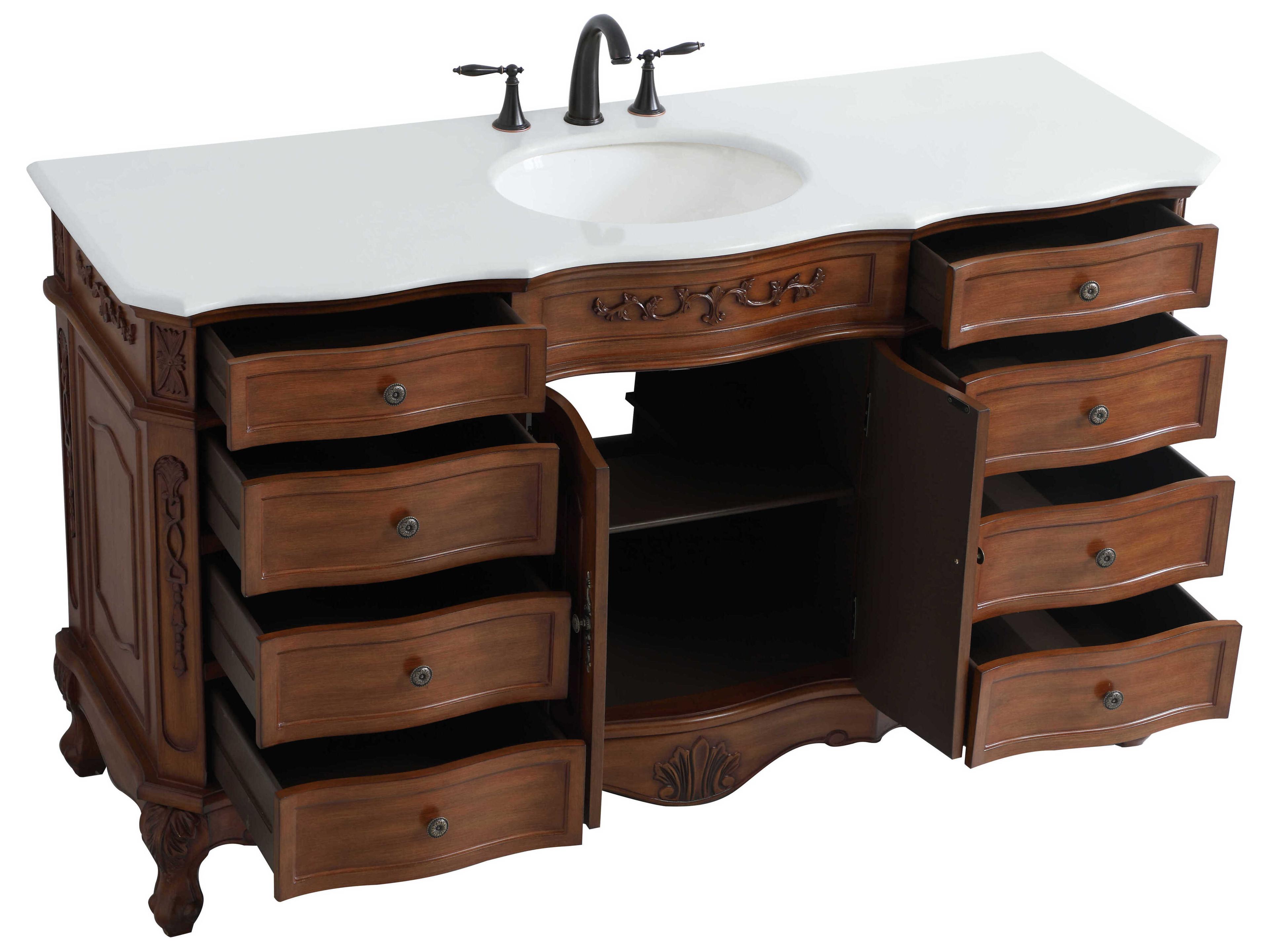 Elegant Lighting Danville Teak 60" Vanity with Ivory White Quartz Countertop