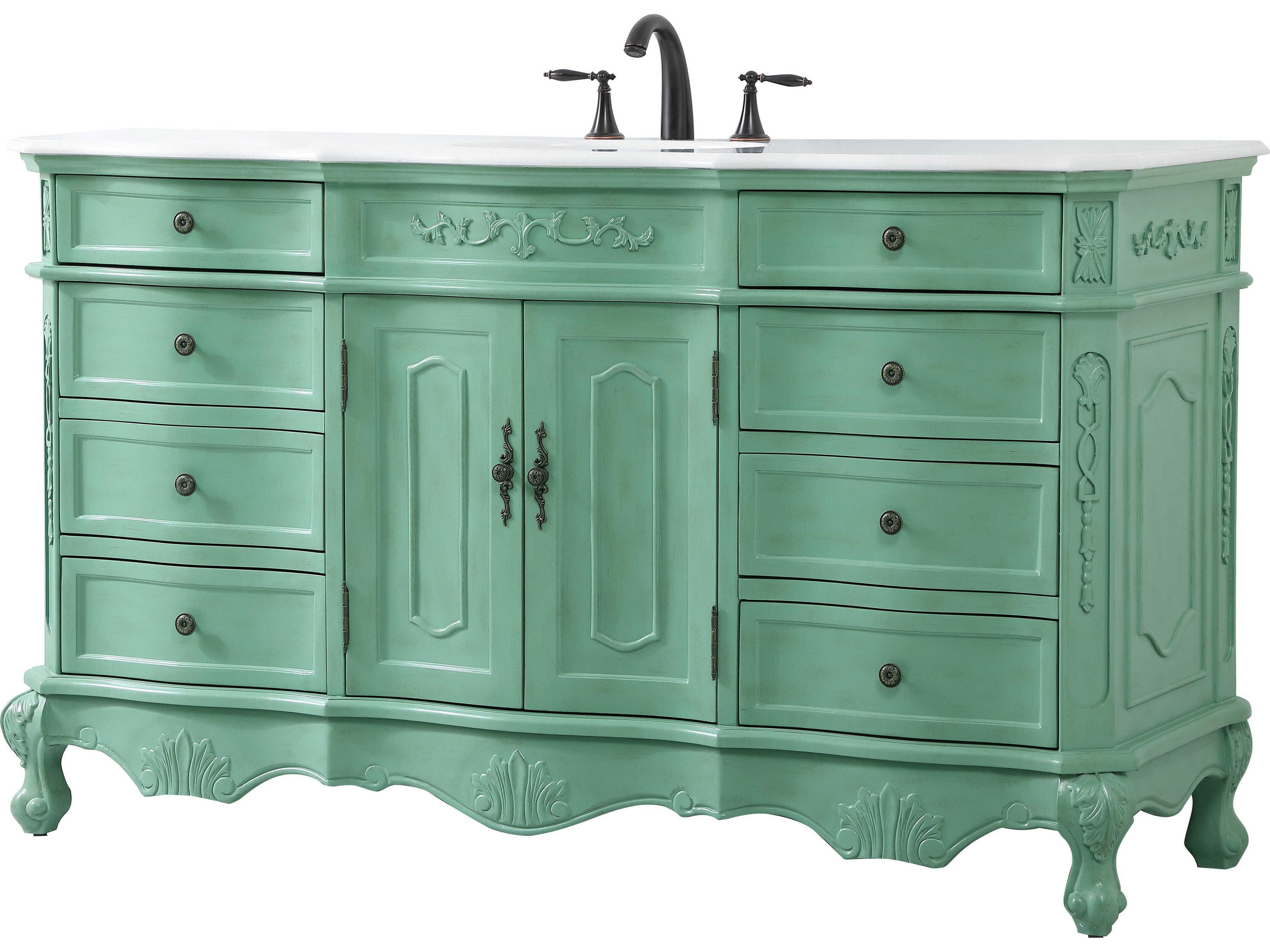 Elegant Lighting Danville Vintage Mint 60" Vanity with Ivory White Quartz Countertop