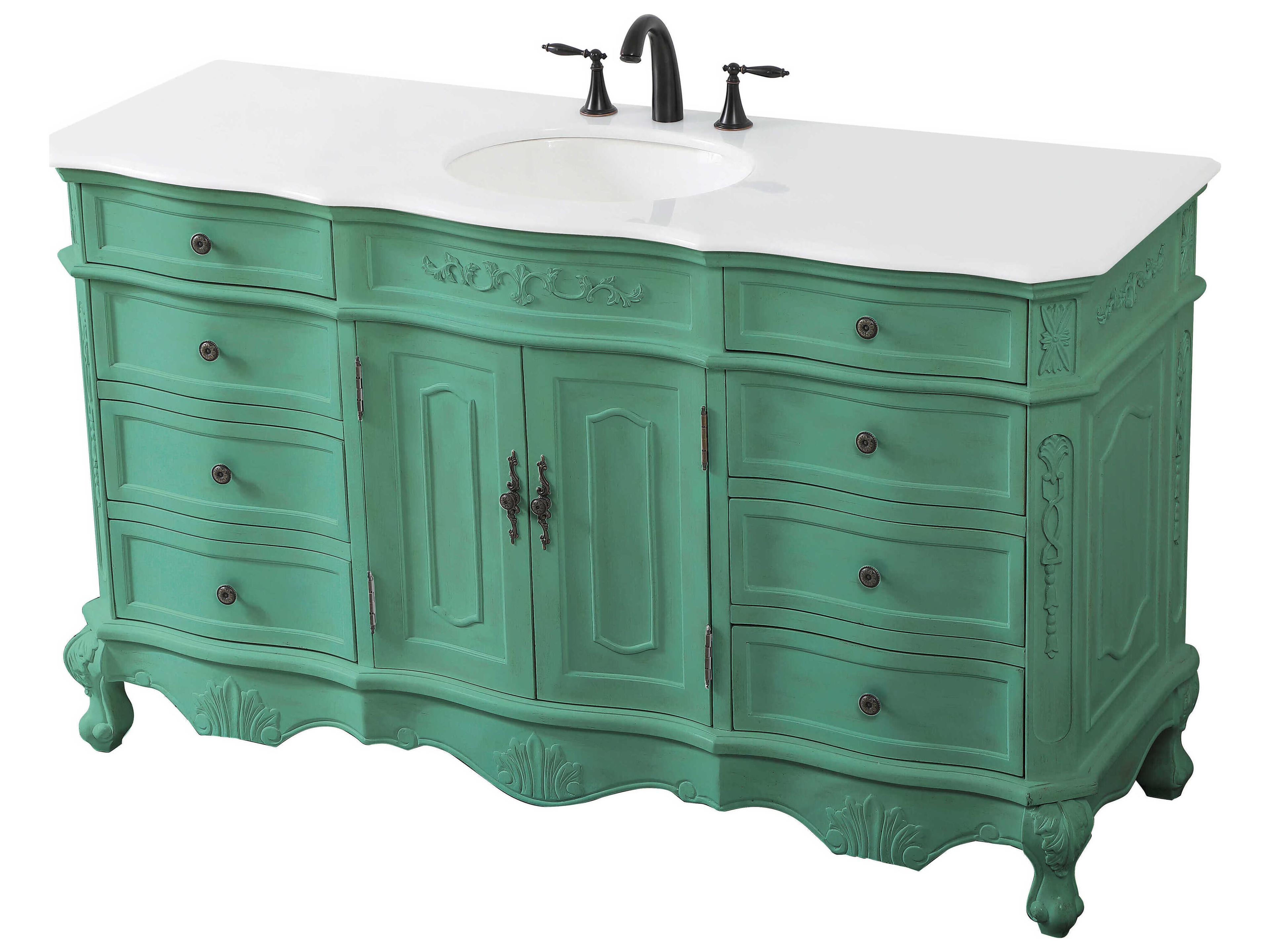 Elegant Lighting Danville Vintage Mint 60" Vanity with Ivory White Quartz Countertop