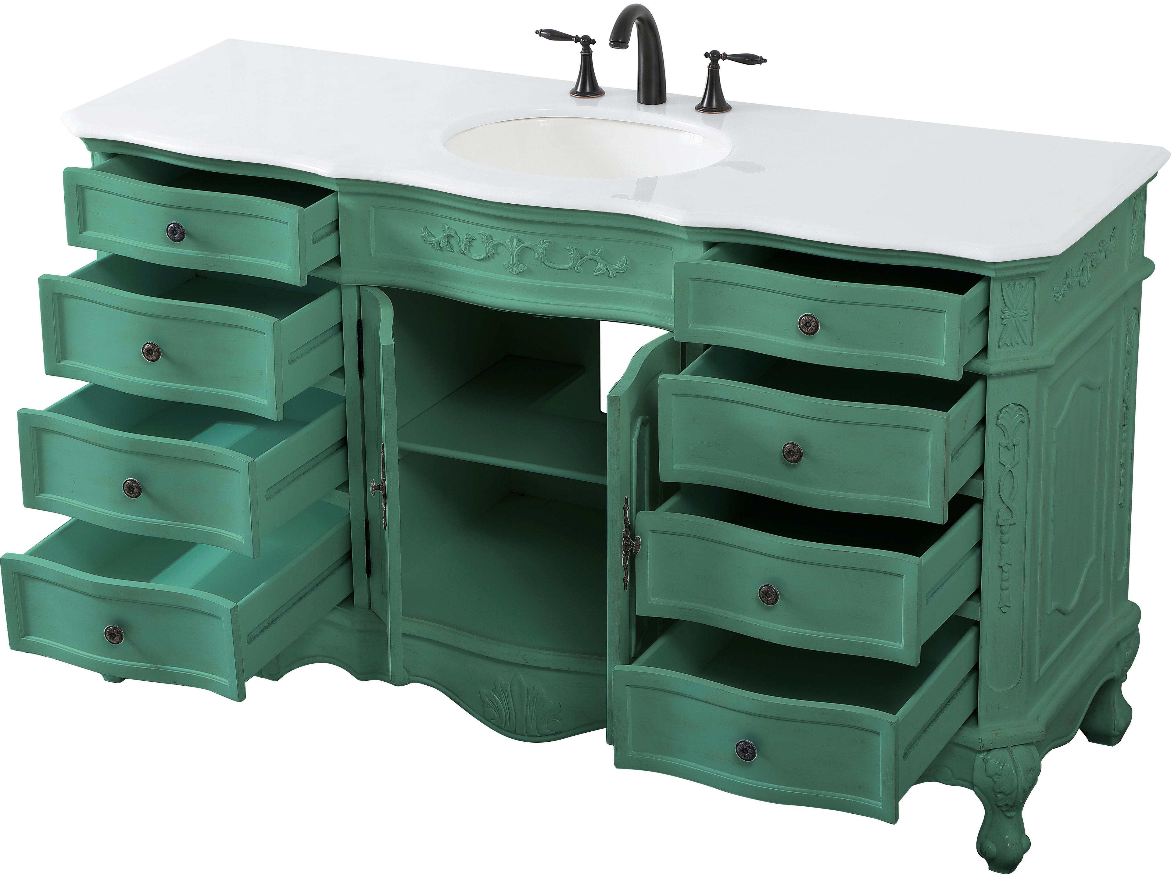 Elegant Lighting Danville Vintage Mint 60" Vanity with Ivory White Quartz Countertop