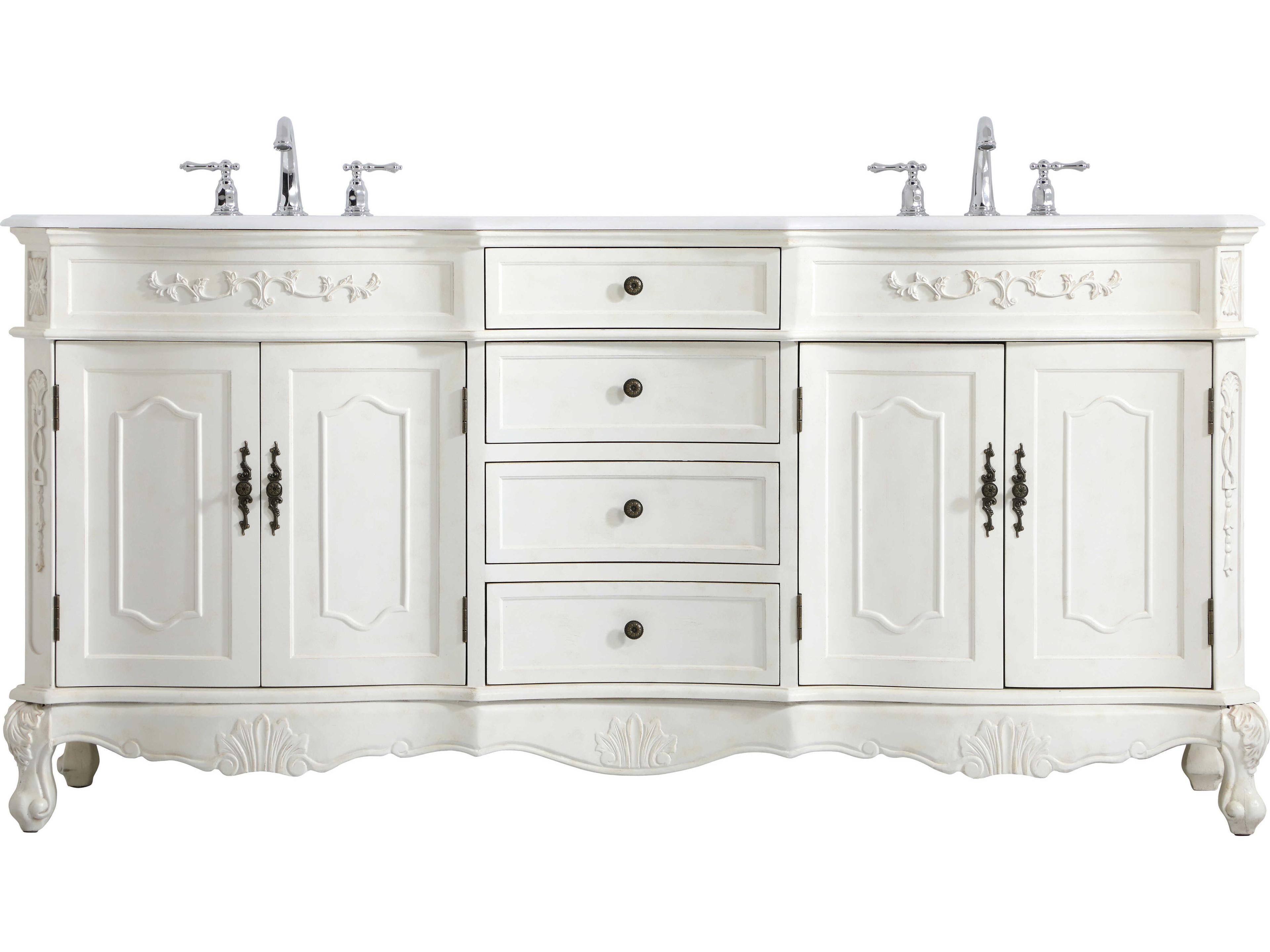 Elegant Lighting Danville Antique White 72" Vanity with Ivory White Quartz Countertop