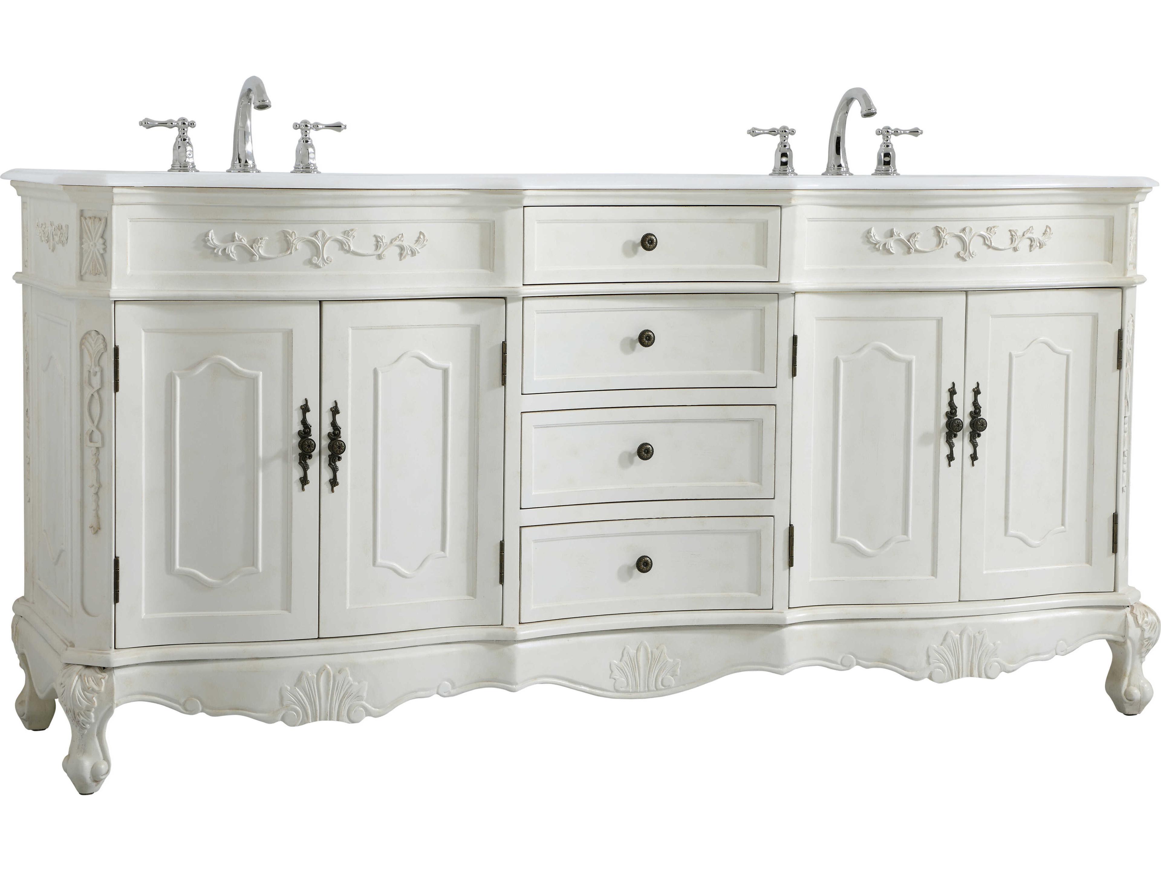 Elegant Lighting Danville Antique White 72" Vanity with Ivory White Quartz Countertop