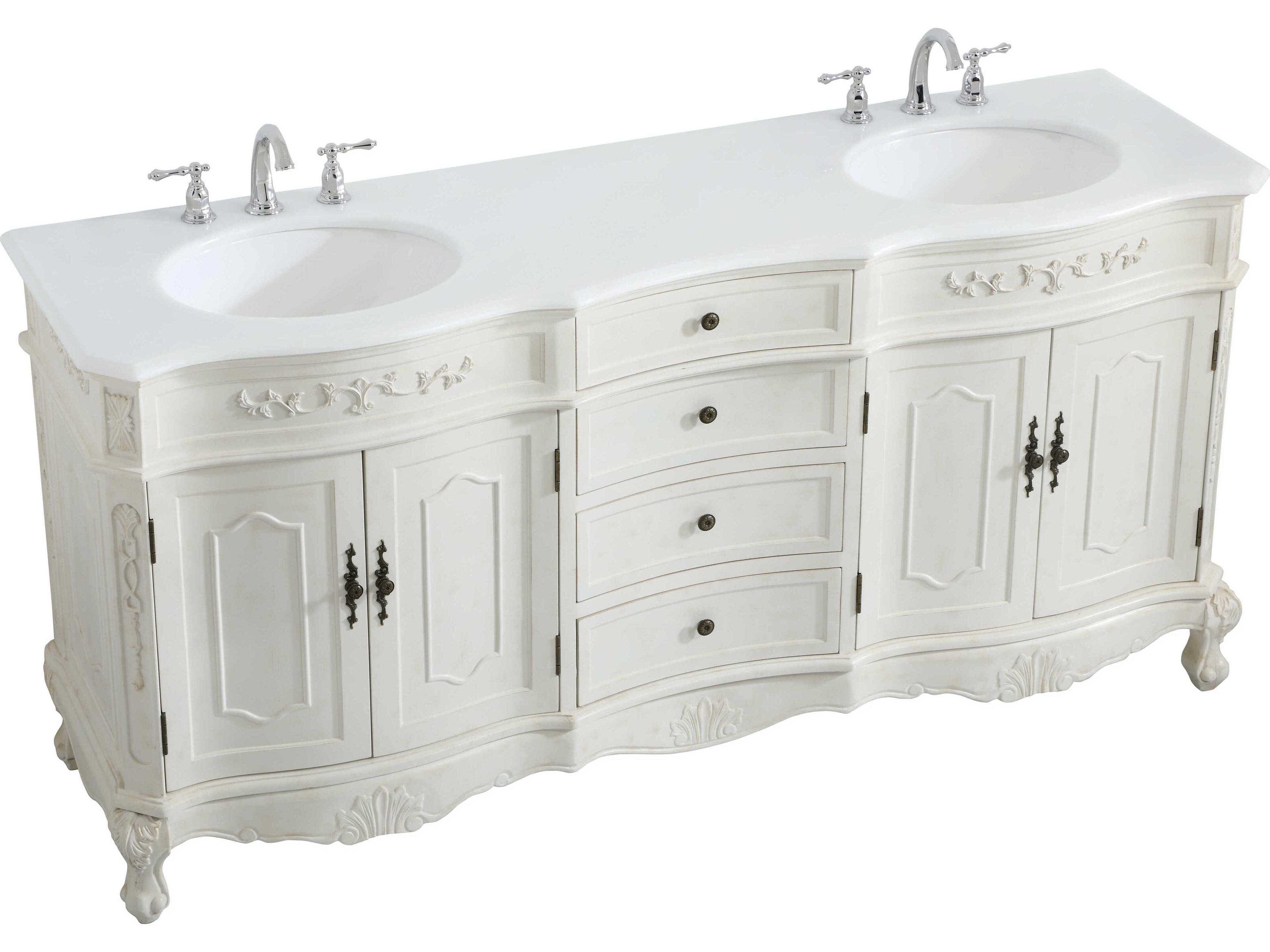 Elegant Lighting Danville Antique White 72" Vanity with Ivory White Quartz Countertop